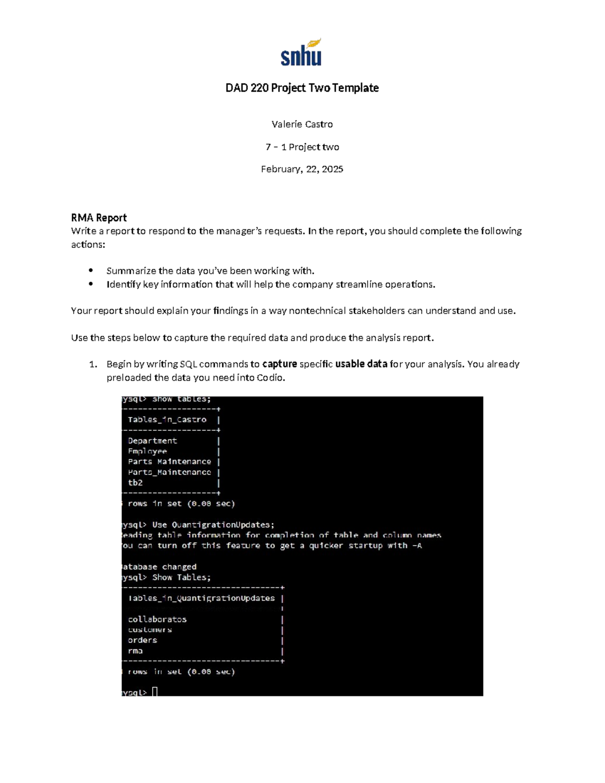 DAD 220 Project Two RMA Data Analysis Report Template - Studocu