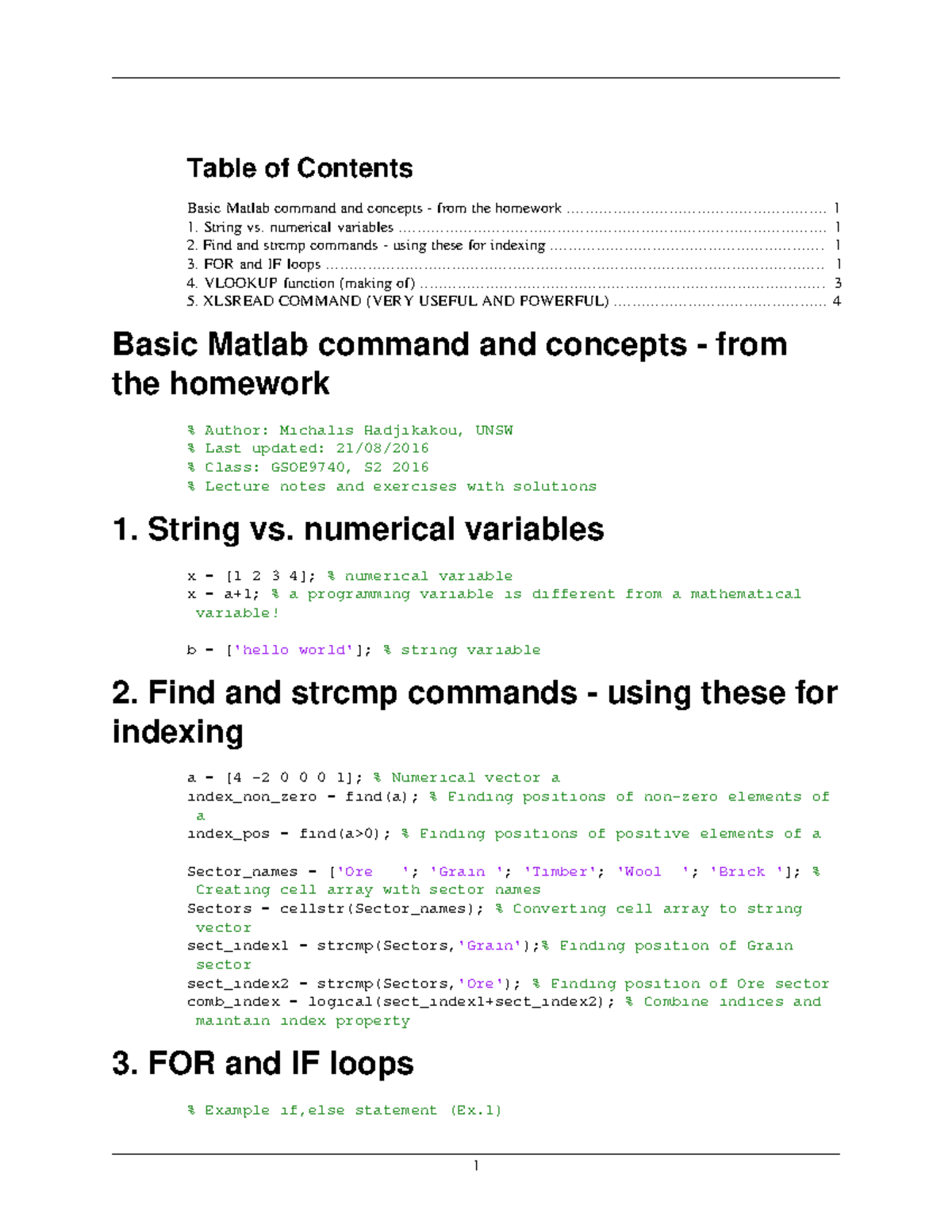 Basic Matlab programming concepts Matlab report example - Table of ...
