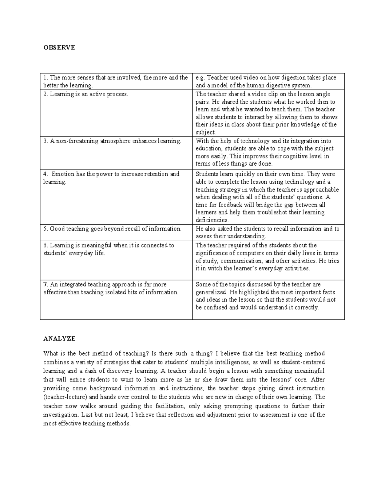 Effective Teaching Strategies: Observations and Reflections on OBTL ...