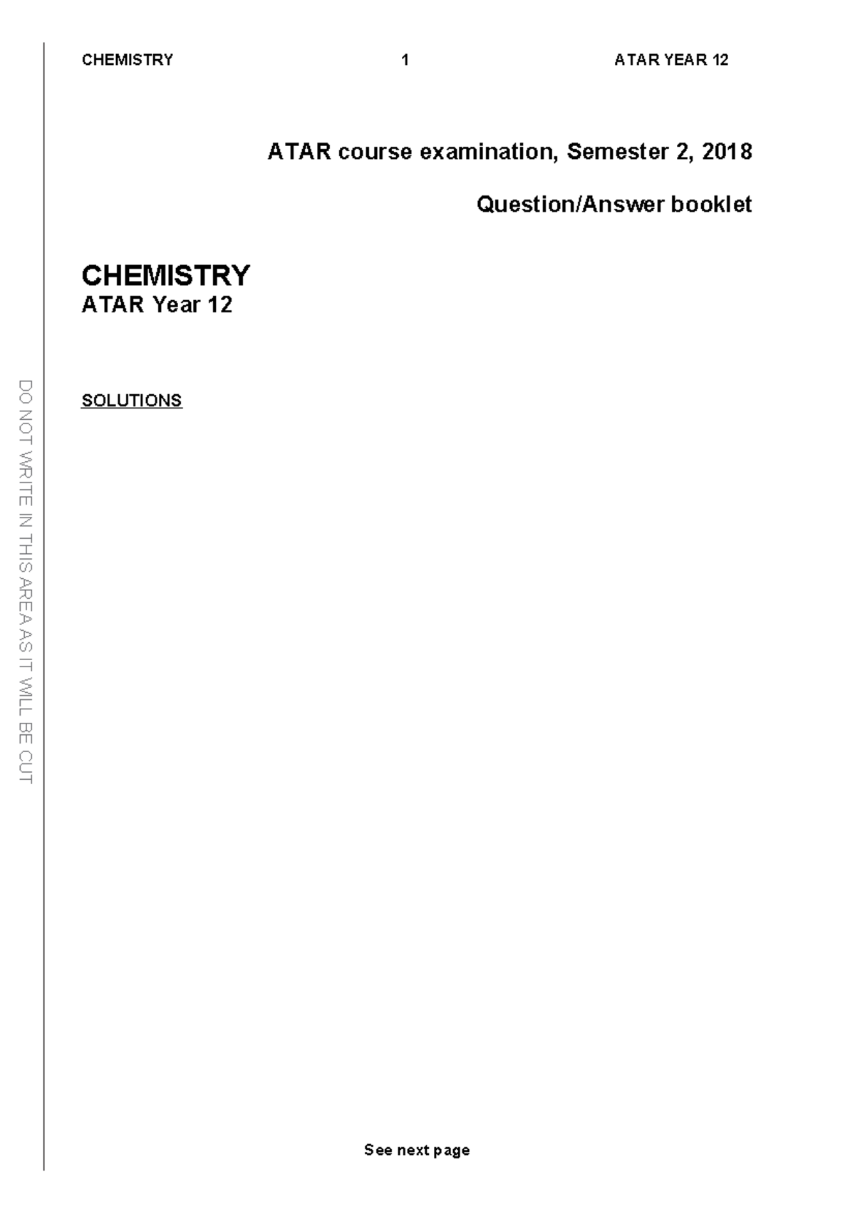 CHEMISTRY 1 ATAR YEAR 12 Semester 2 Exam Solutions 2018 - Studocu