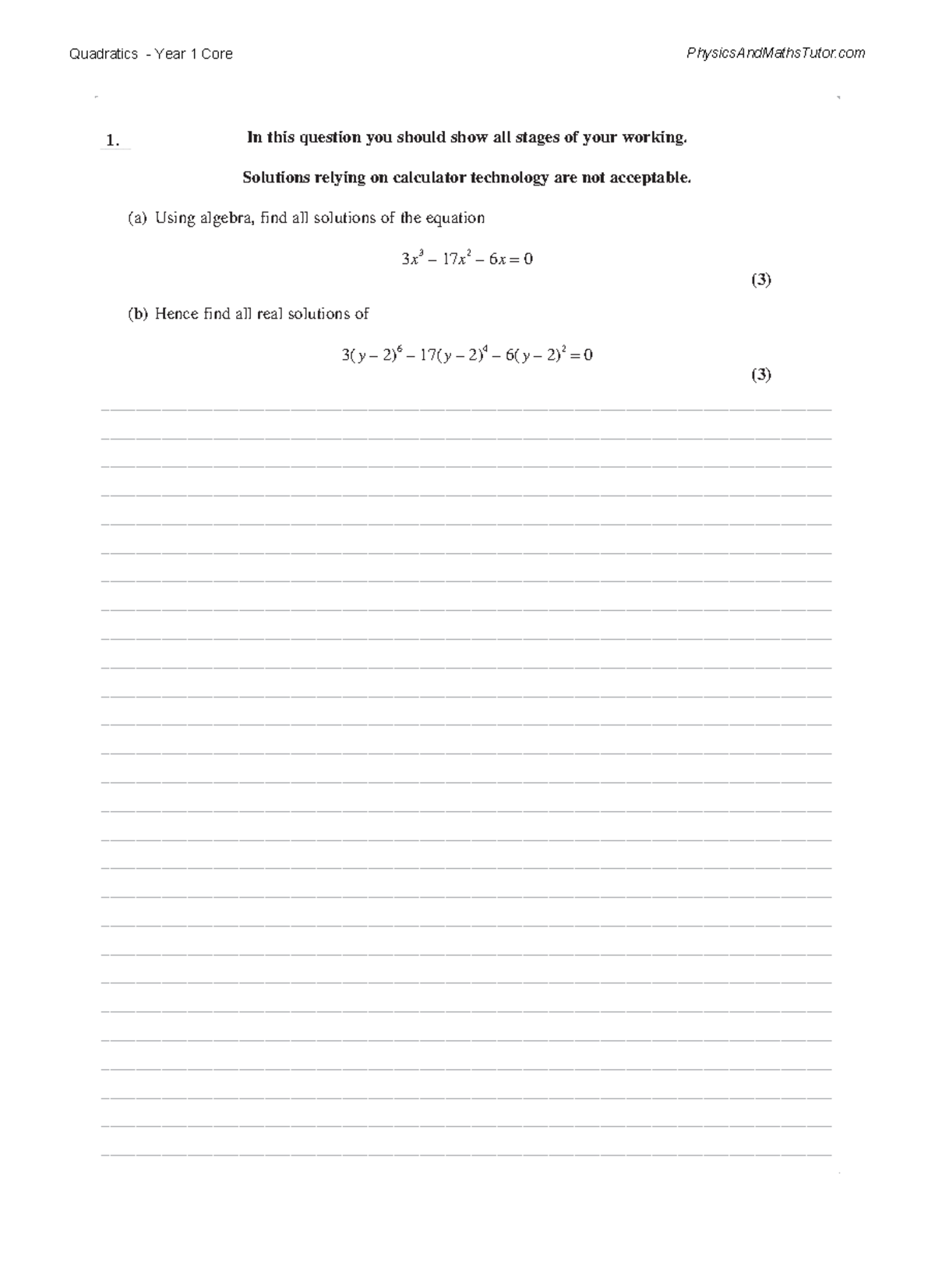 Quadratics QP PMT - Practice Worksheets and Solutions for Year 1 - Studocu