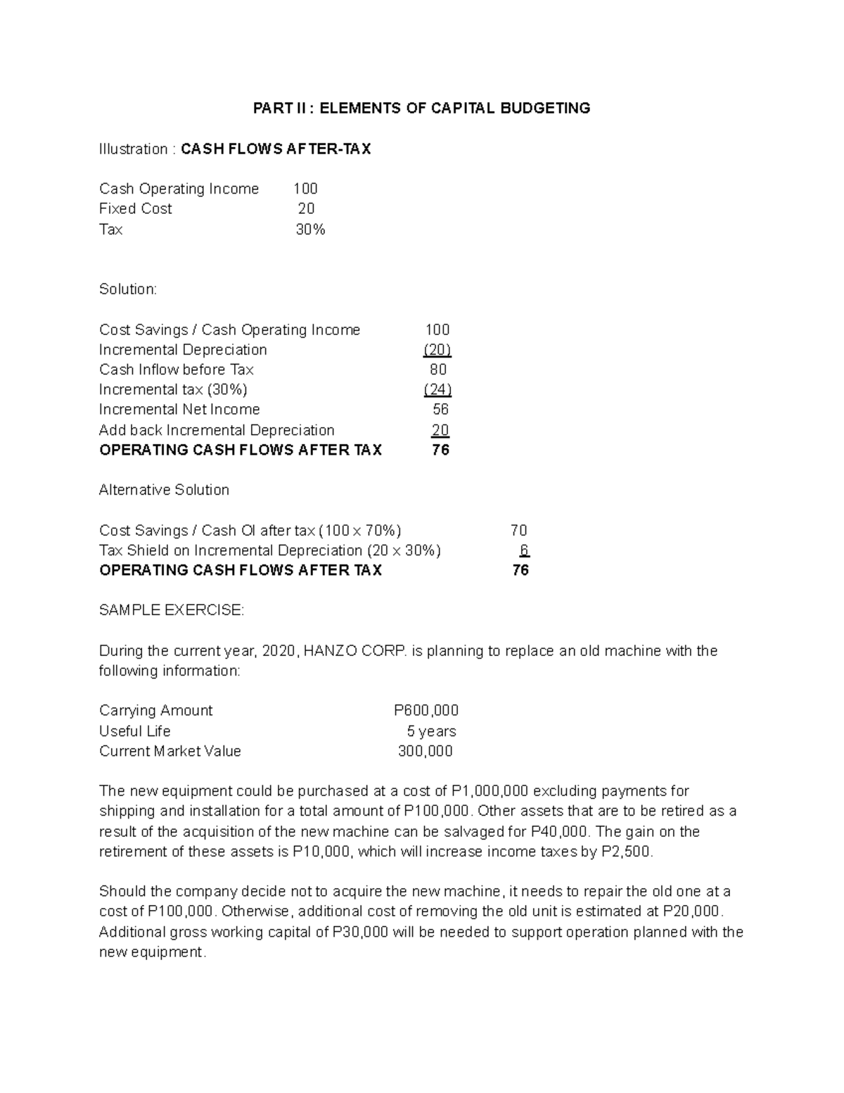 FIN 301: Capital Budgeting Elements & Cash Flow Analysis - Studocu