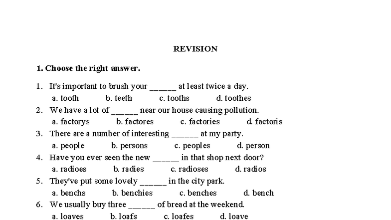 Revision - Mandatory English Grammar Practice Questions - Studocu