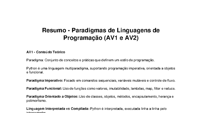 Resumo dos Paradigmas de Linguagens de Programação (PLP) AV1 e AV2 ...