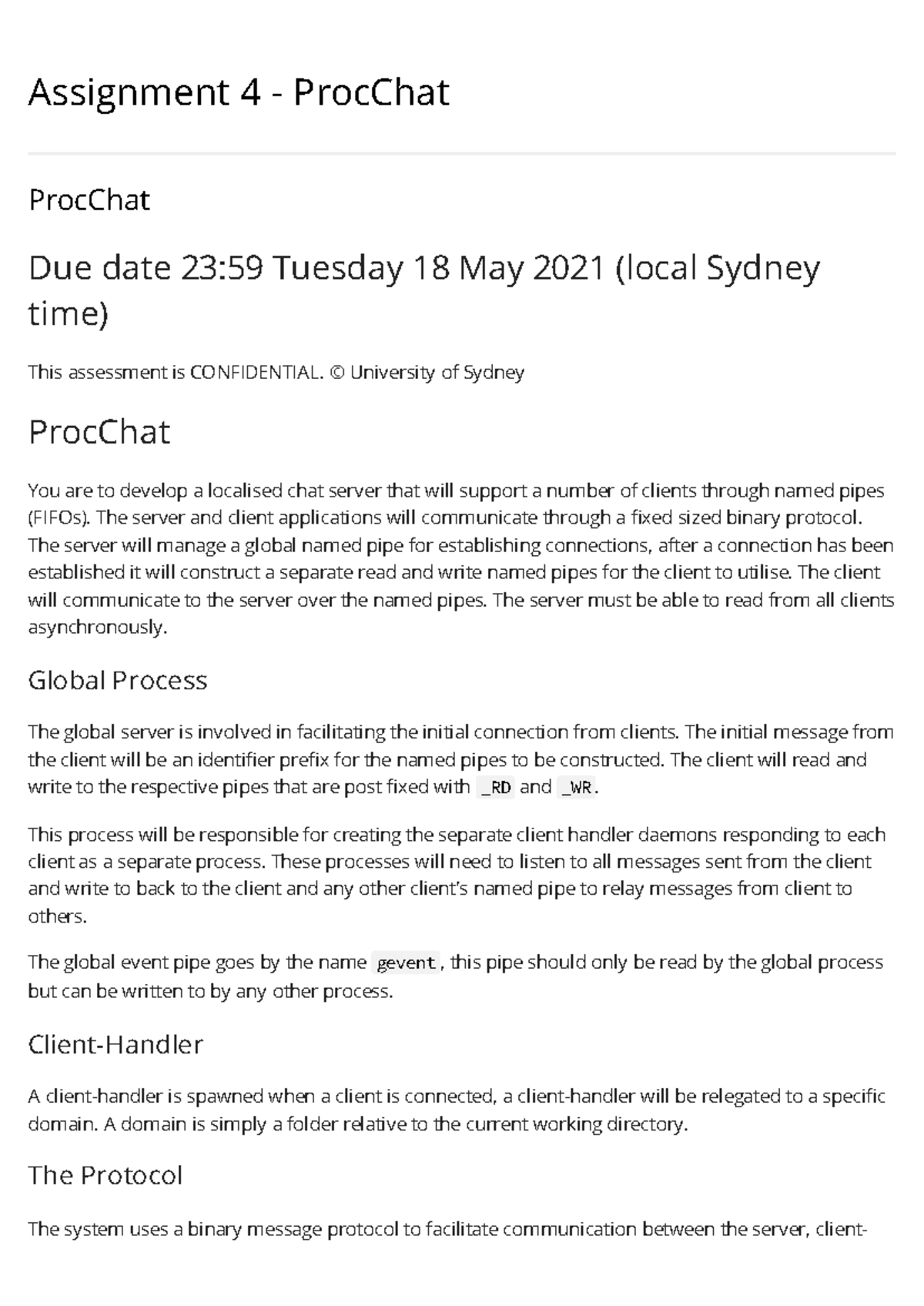 Assignment 4 - ProcChat Server Development Guide - Studocu