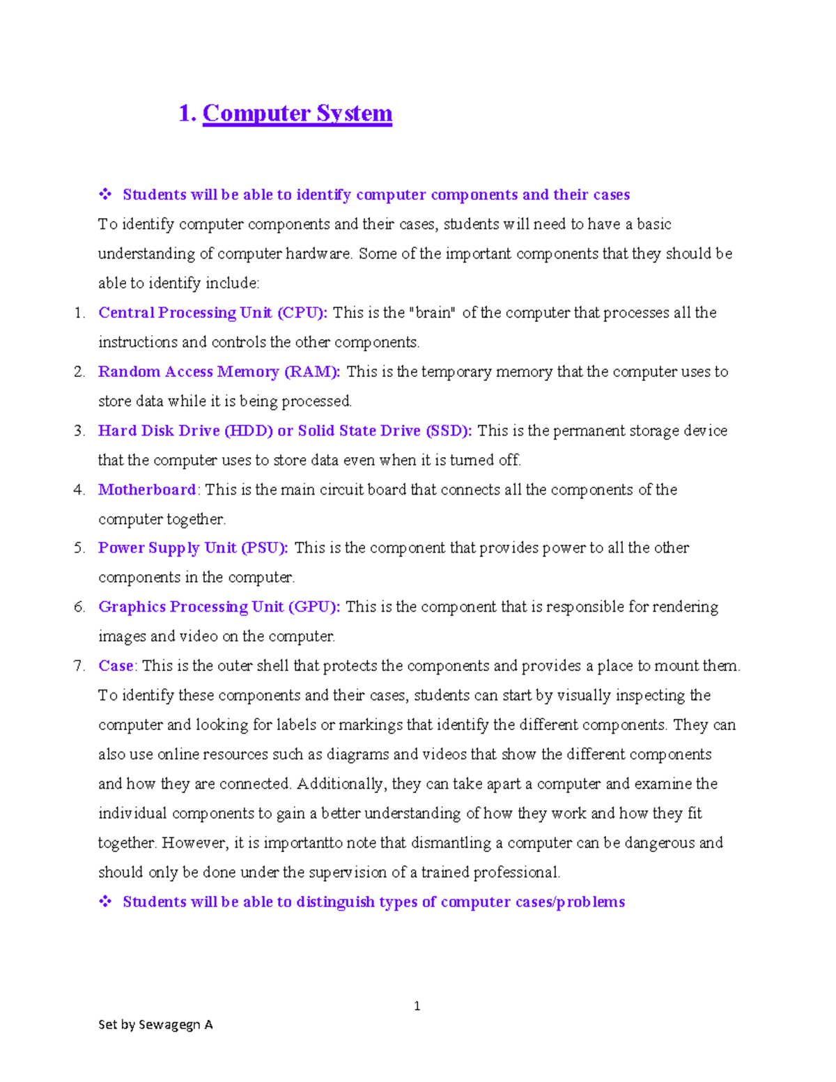 CS101: Overview of Computer Components and Cases for Exit Exam - Studocu