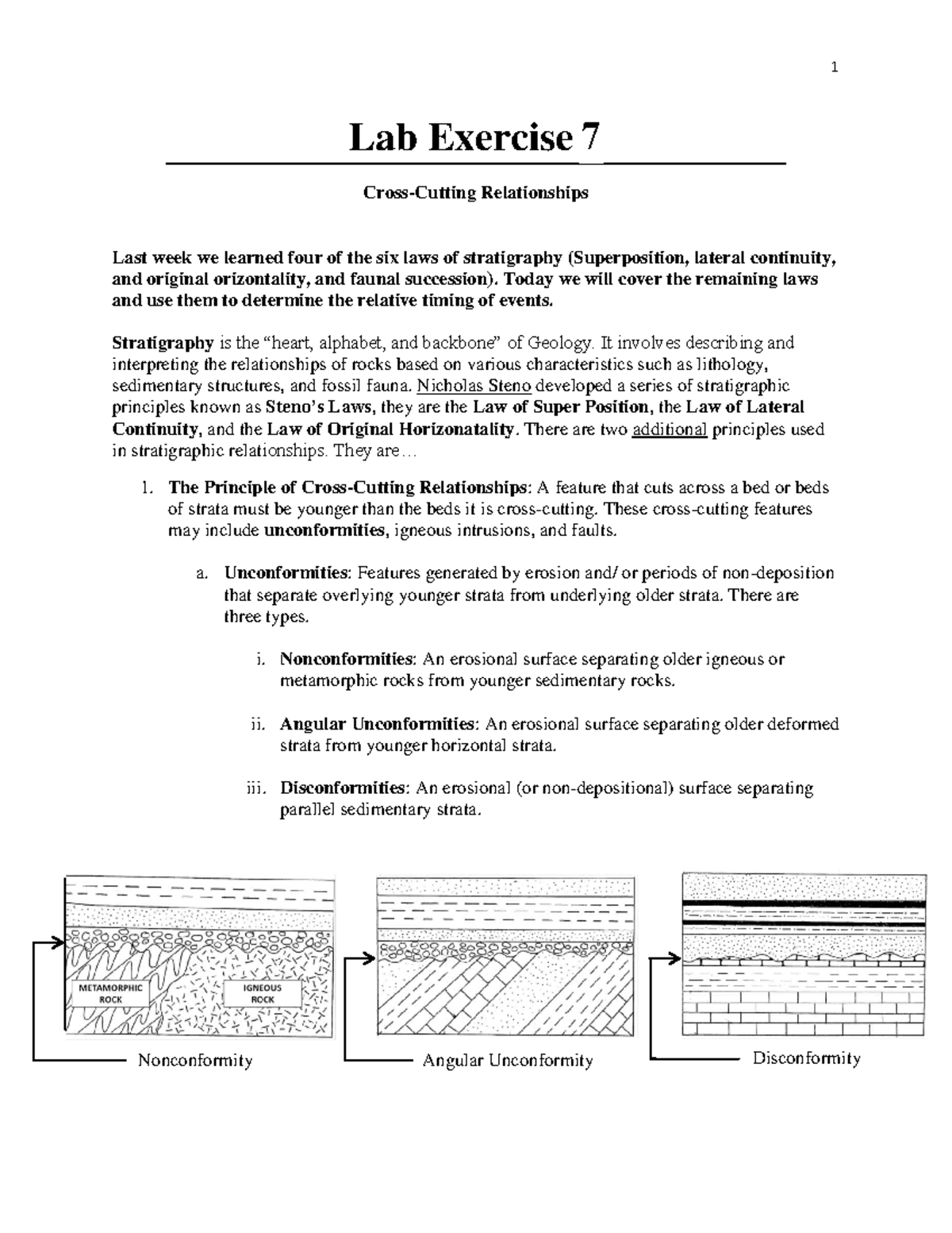 Lab 7 Exercise: Understanding Stratigraphic Relationships and Laws ...
