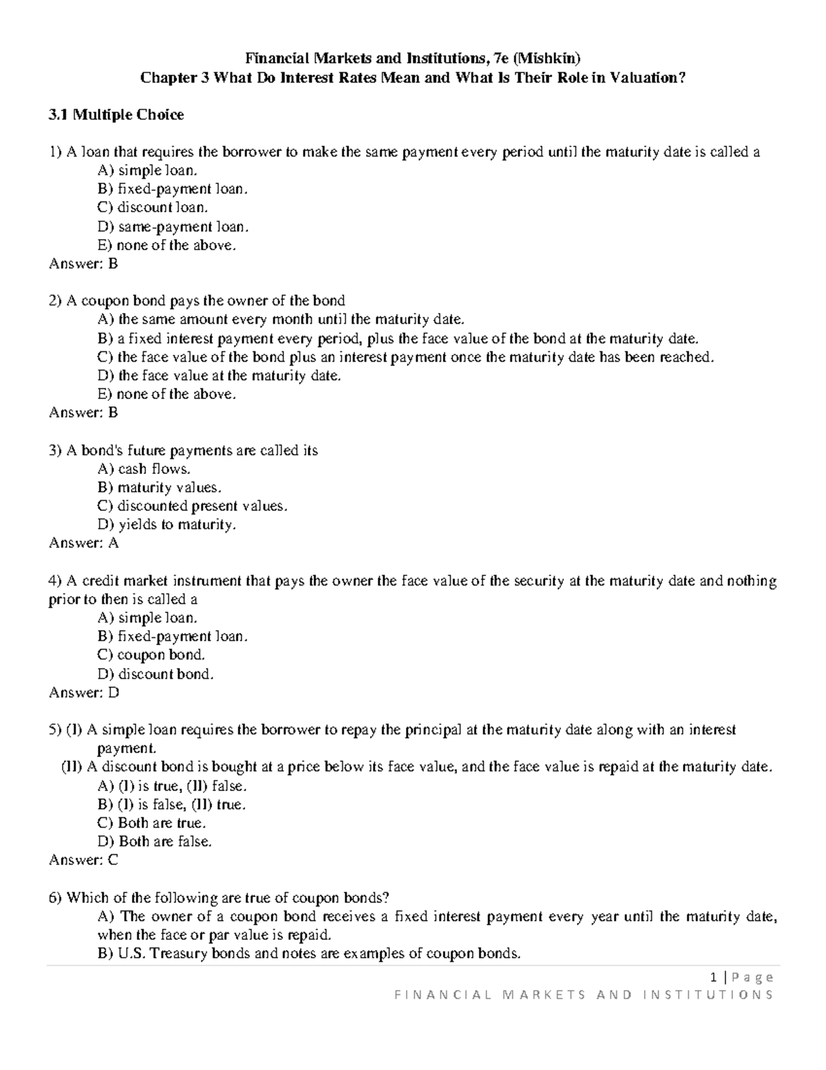434544320 Chapter 3 Financial Markets and Institutions 1 - 1 | P a g e ...