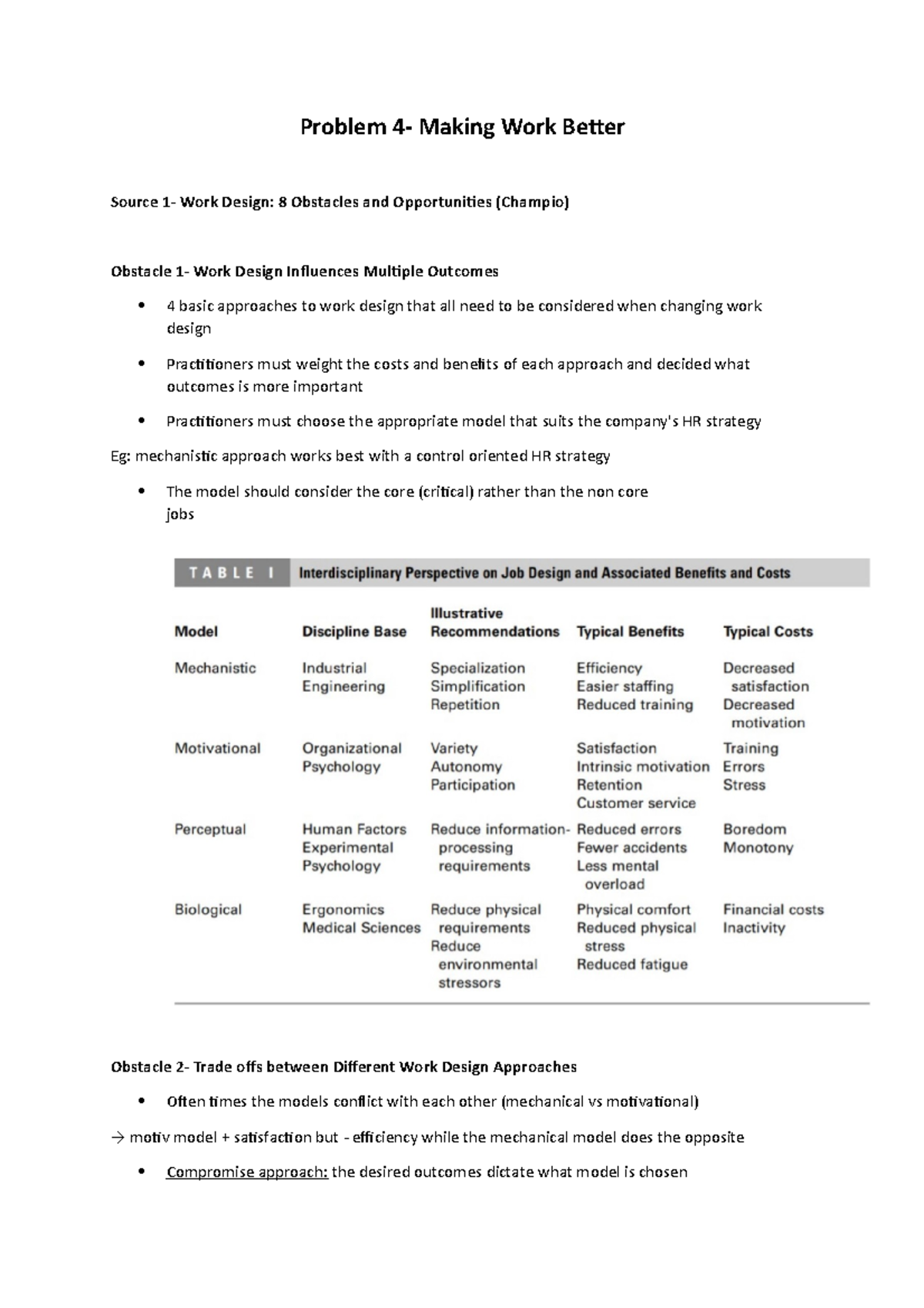 Revised Title: Summary of Problem 4 - Work Design Obstacles and ...