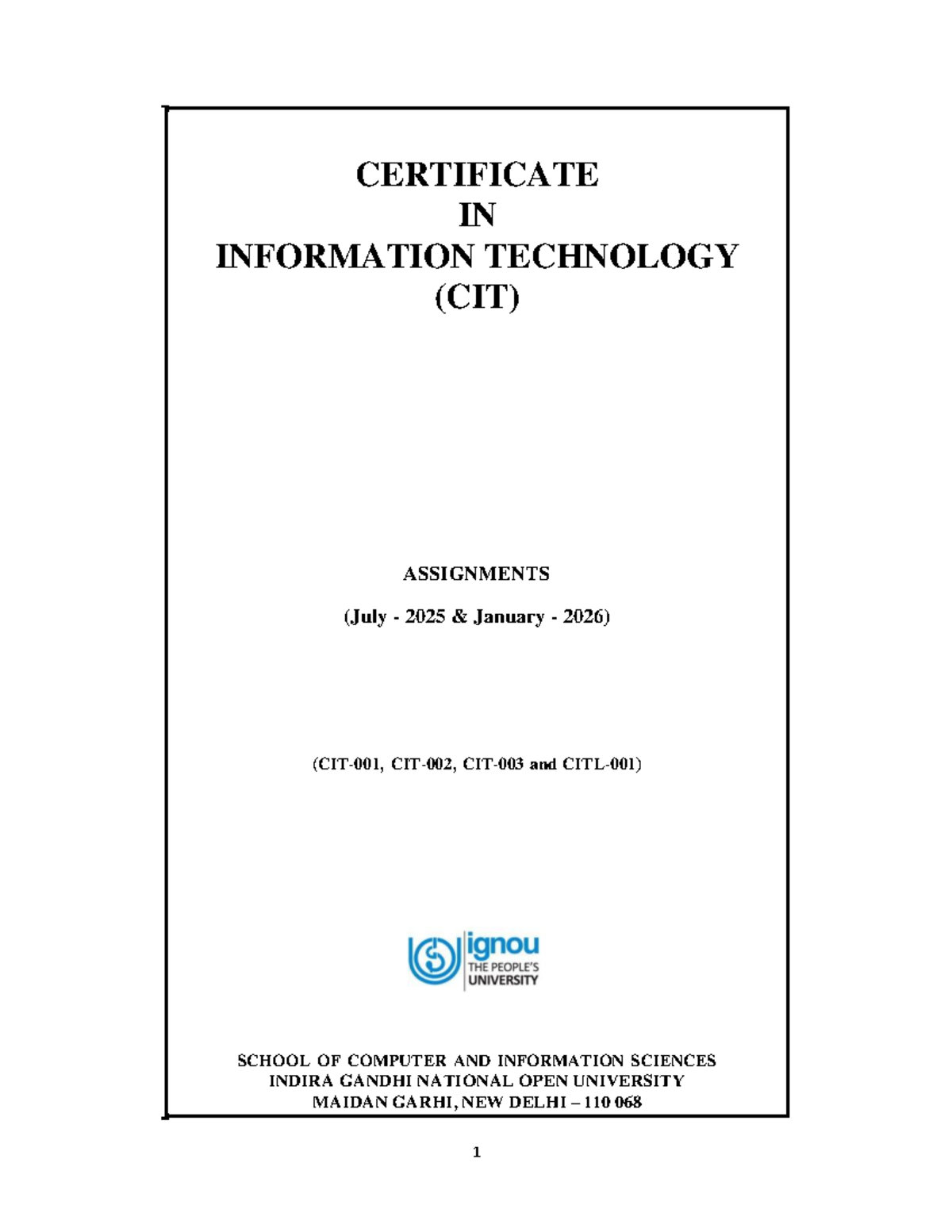 CIT Assignments for Information Technology (July 2025 - Jan 2026) - Studocu