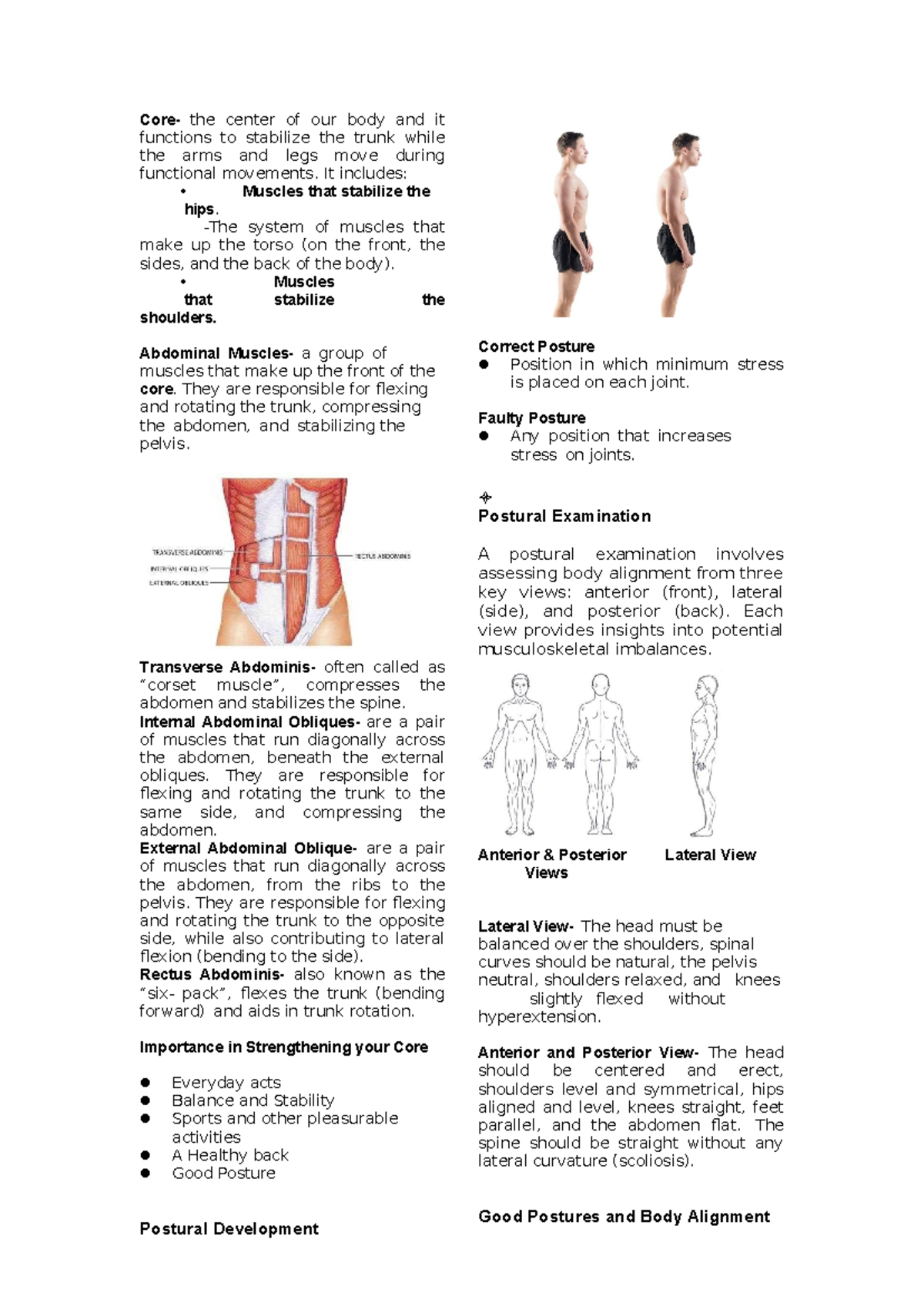 Core Stability and Posture Review for Pathfit 1 - Studocu