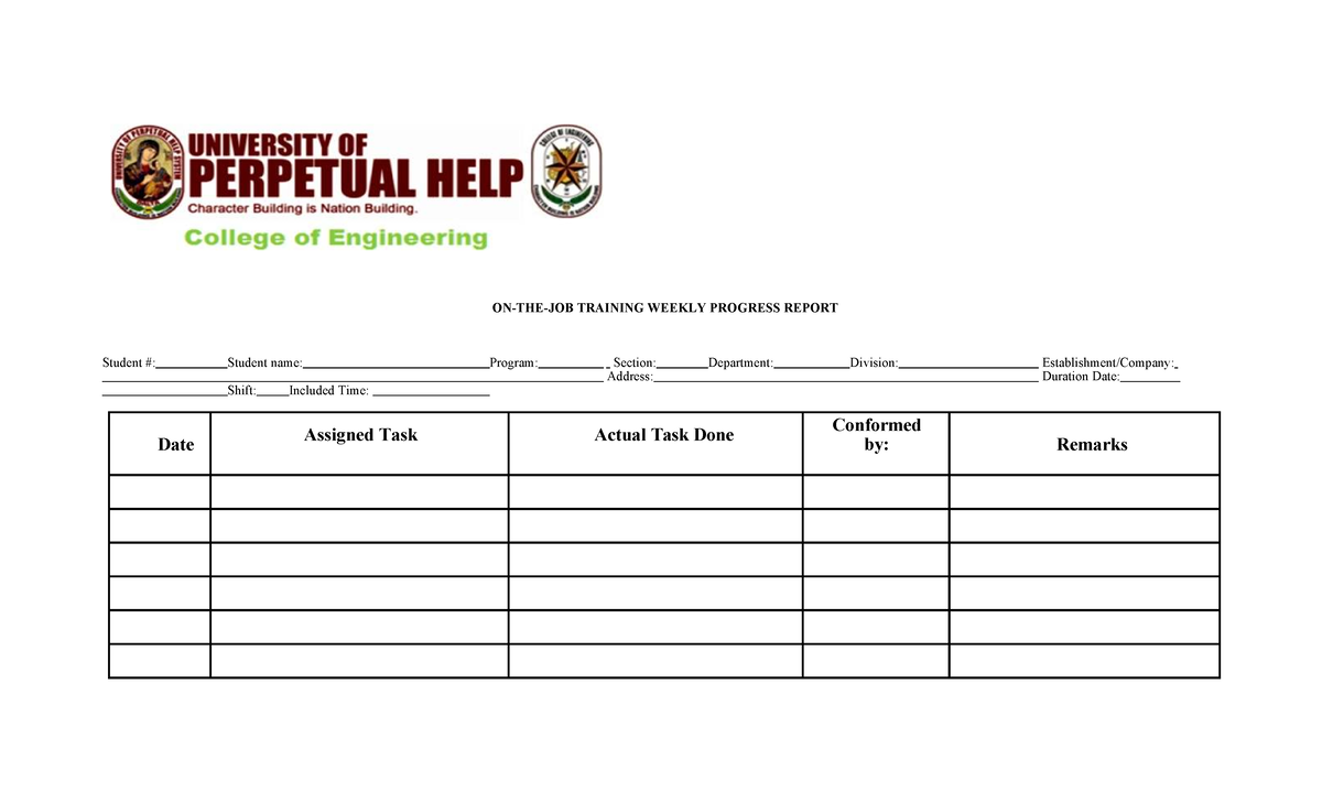 Form G Weekly Progress Report - Bachelor of Science in Civil ...