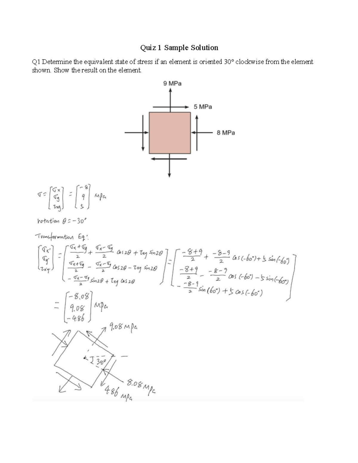 Quiz 1 Sample Solutions: Stress Analysis of Composite Beam - Studocu