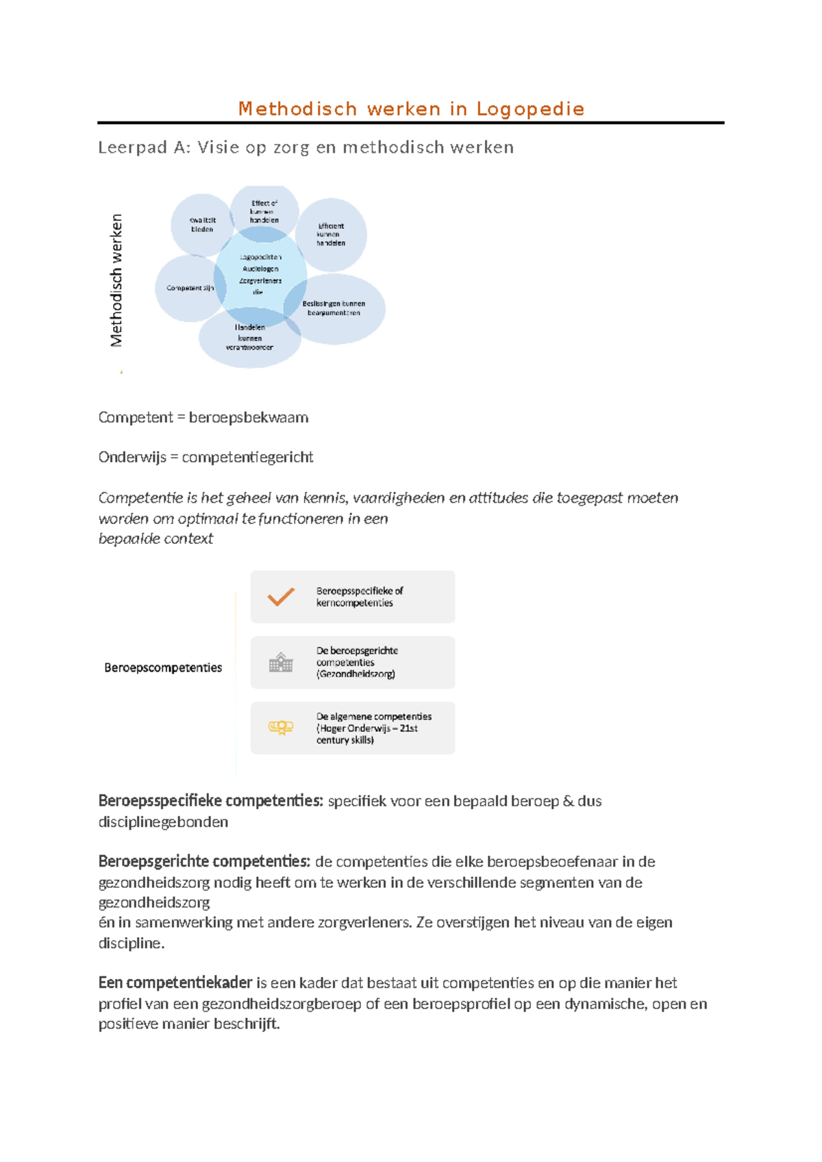 Methodisch Werken in Logopedie - Leerpad C Overzicht en Eisen - Studocu