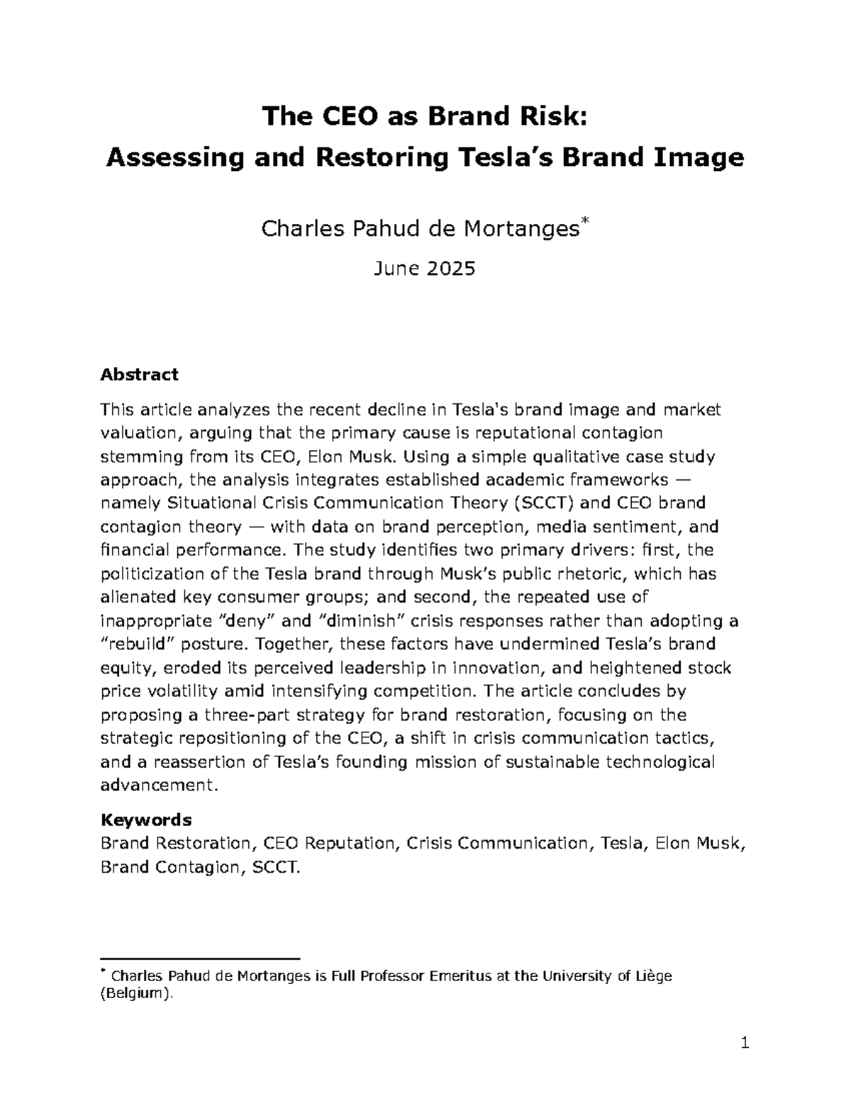 Tesla - The CEO as Brand Risk: Analyzing Brand Image Decline - Studocu