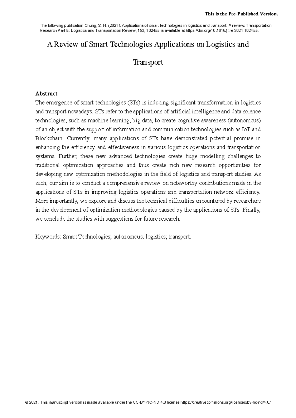 A Comprehensive Review of Smart Technologies in Logistics and Transport ...