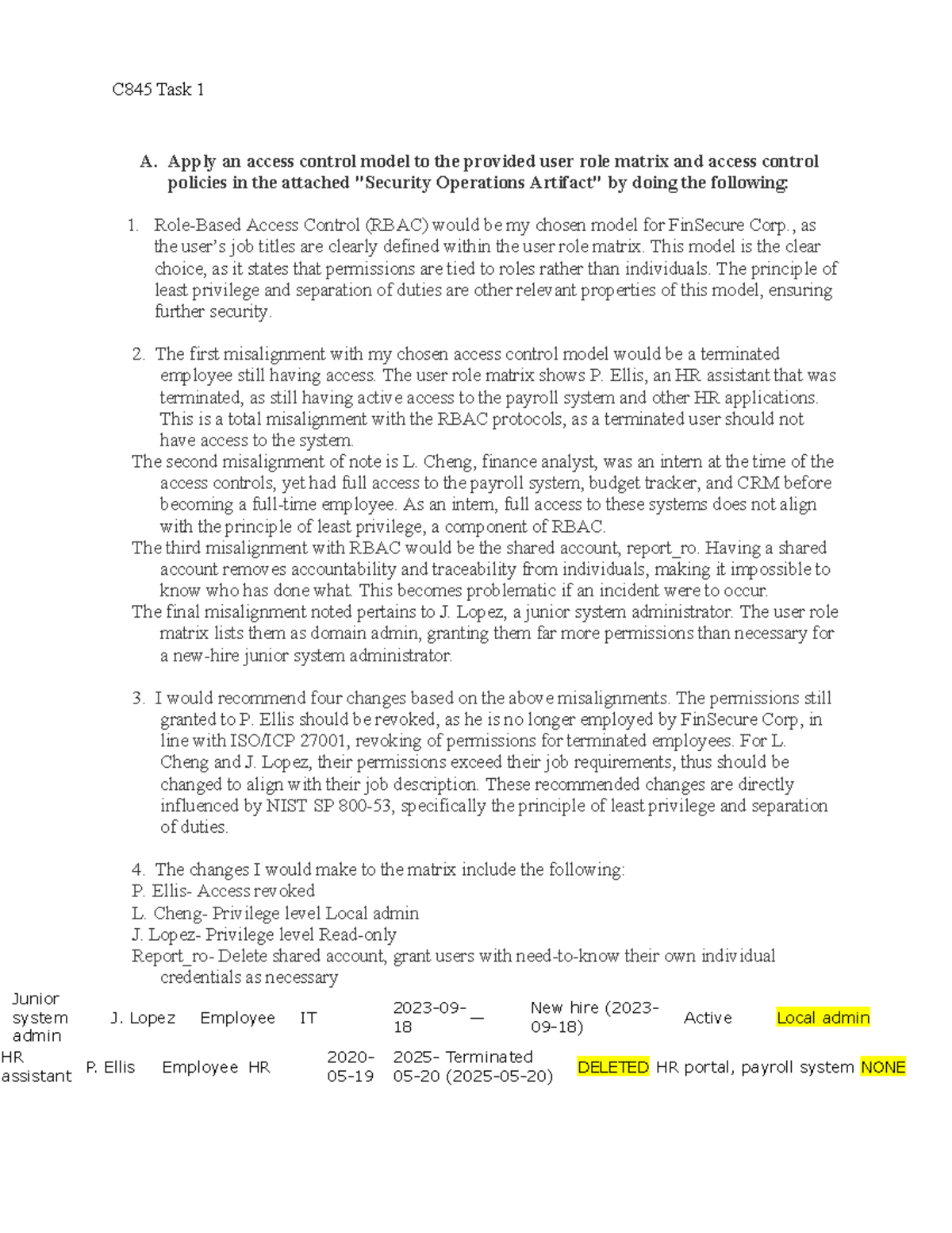 C845 Task 1 - Access Control Model Evaluation and Recommendations - Studocu