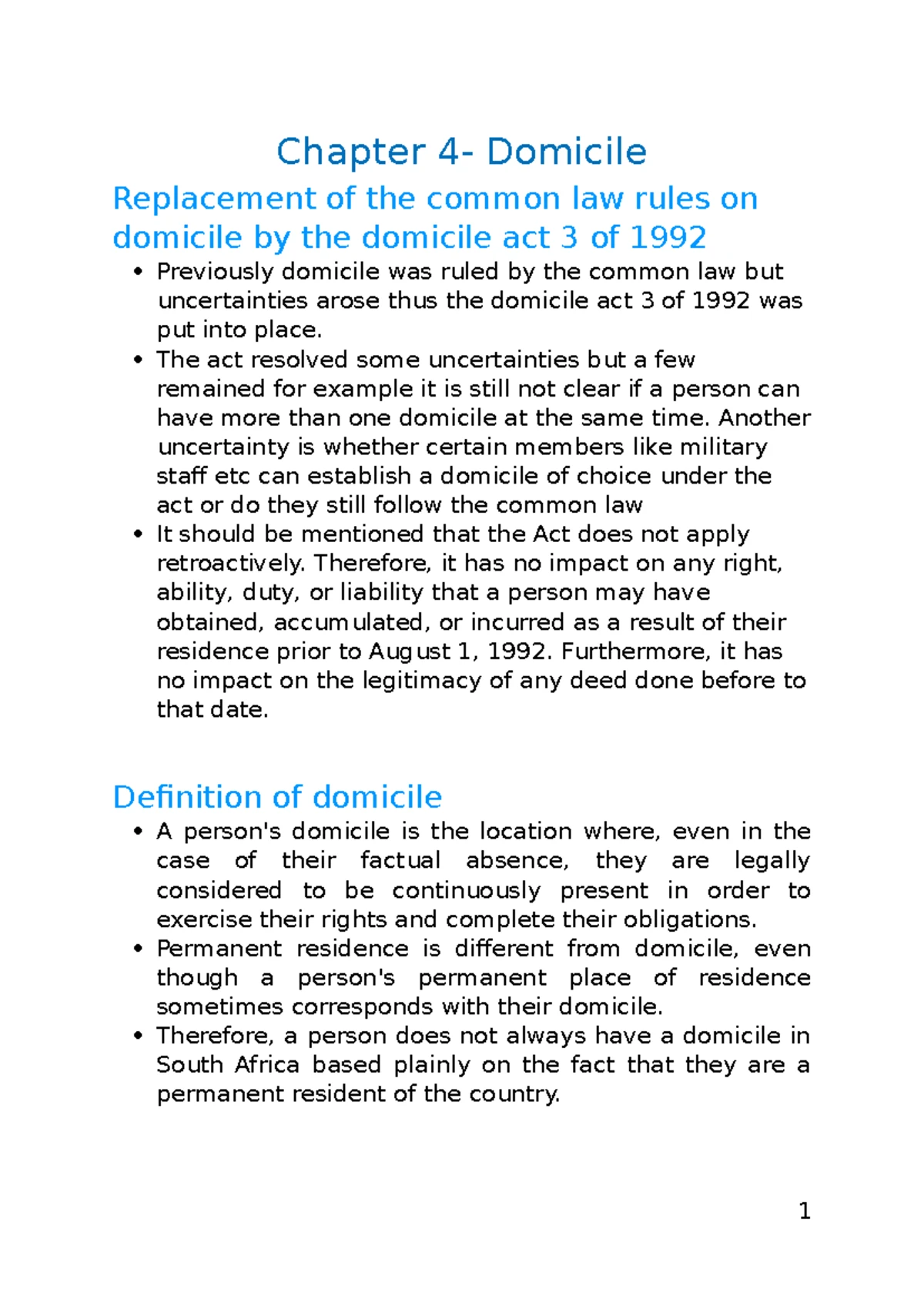 Law of Persons - Summary Overview for SU1 & SU2 in South Africa - Studocu