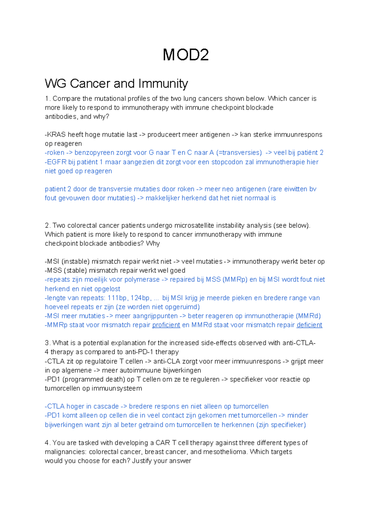 MOD2 - Cancer and Immunity Lecture Notes and Analysis - Studeersnel
