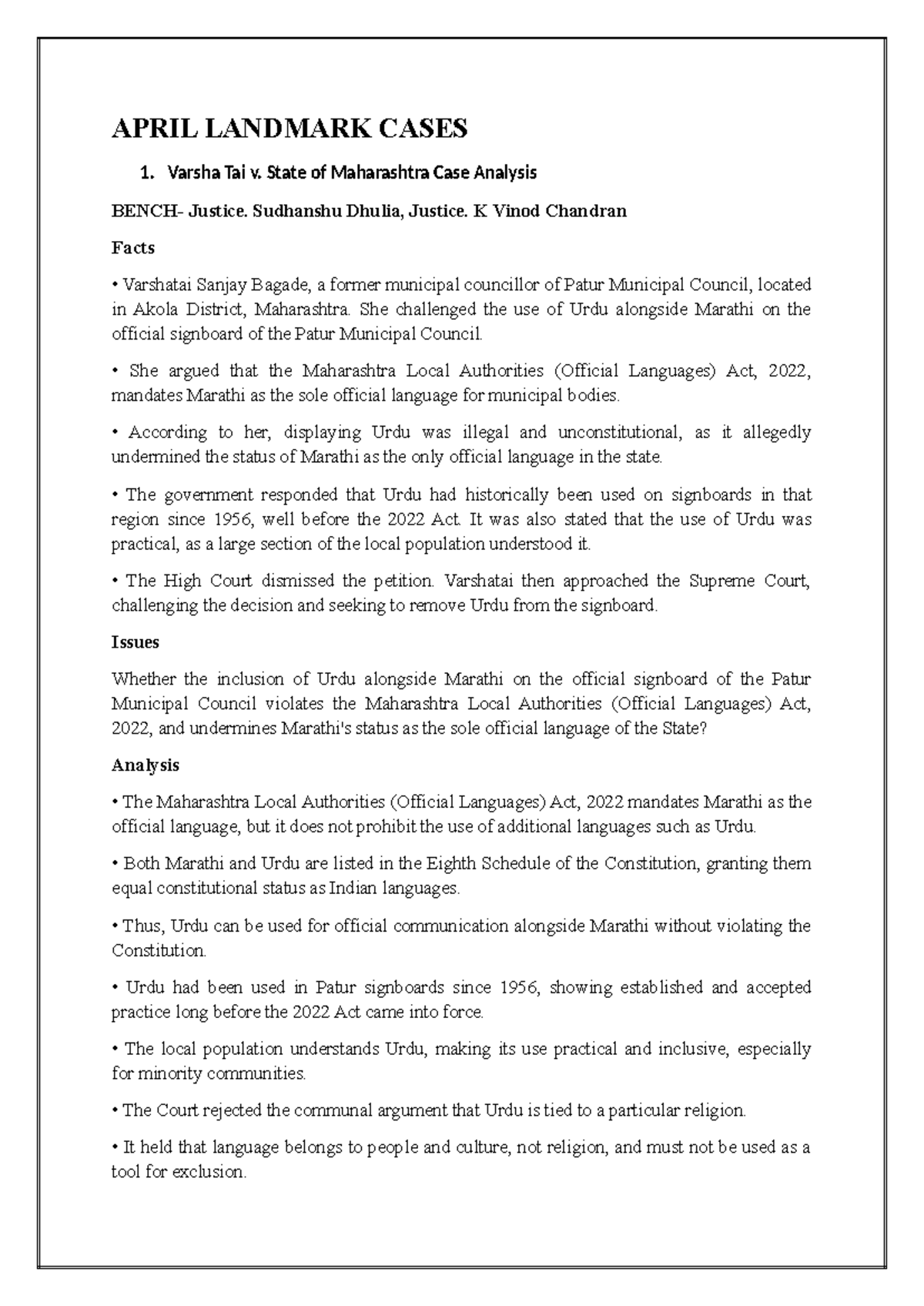 April 2025 Landmark Legal Cases: Analysis and Judgments - Studocu