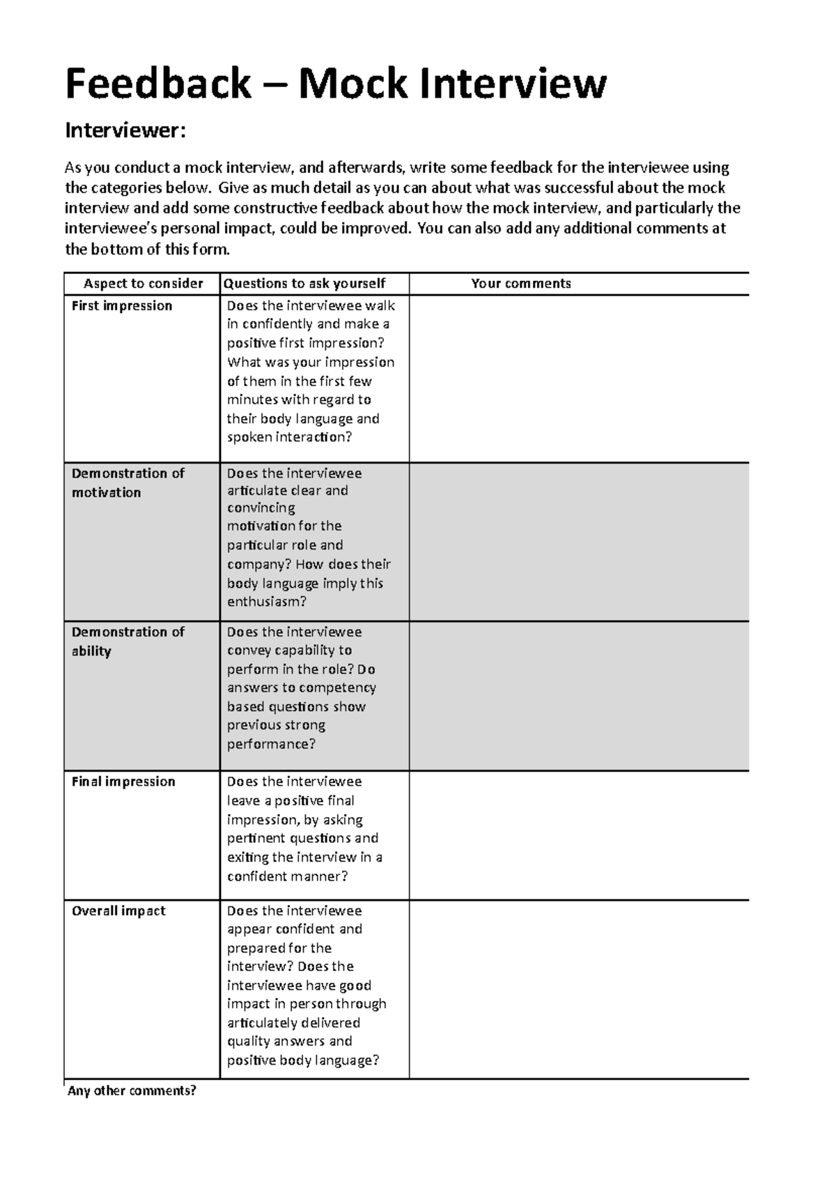 Mock Interview Feedback for NETP Assessment Centre Evaluation - Studocu