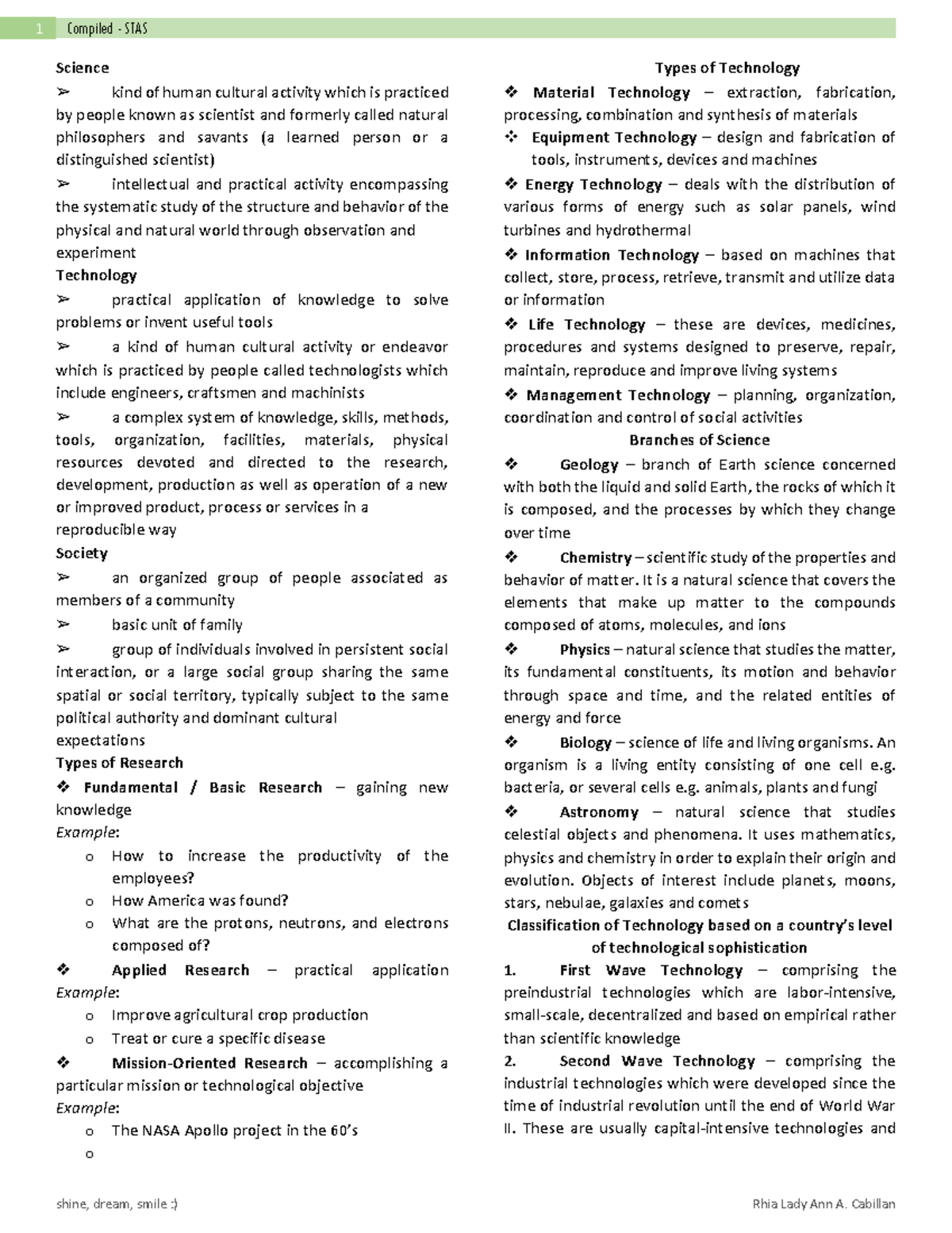 STAS 101 - Prelim Reviewer on Science, Technology, and Society - Studocu
