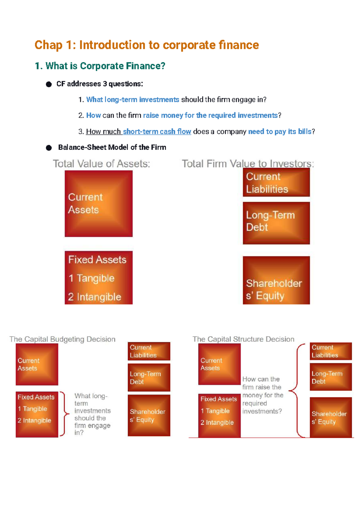 Chap 1-2: Intro to Corporate Finance & Financial Statements Notes - Studocu