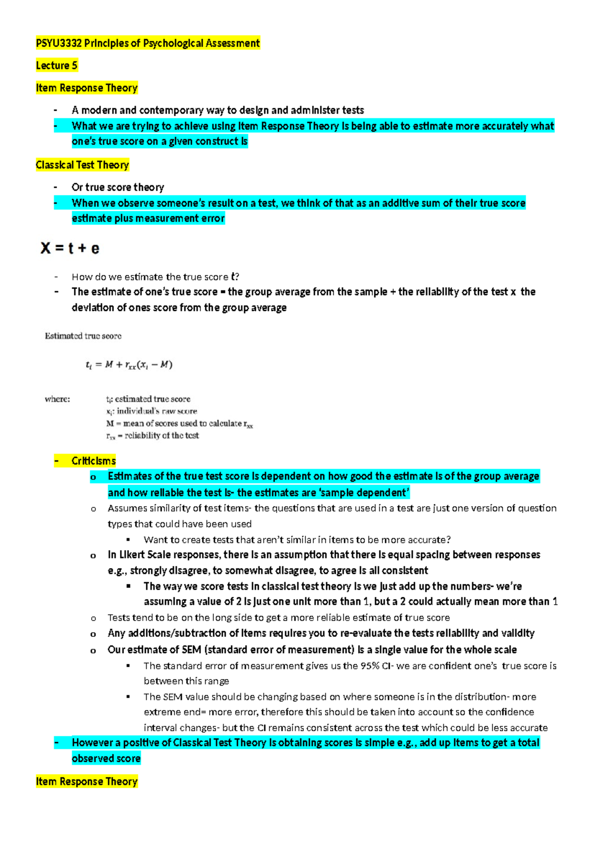 WEEK 5 PSYU3332 Lecture Notes: Principles of Psychological Assessment ...