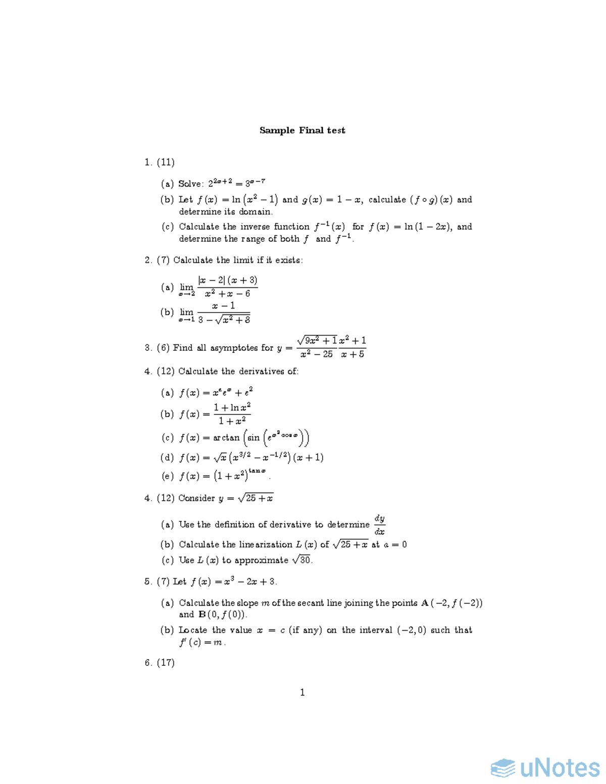 Sample Final Exam Solutions for Math 203 - Studocu