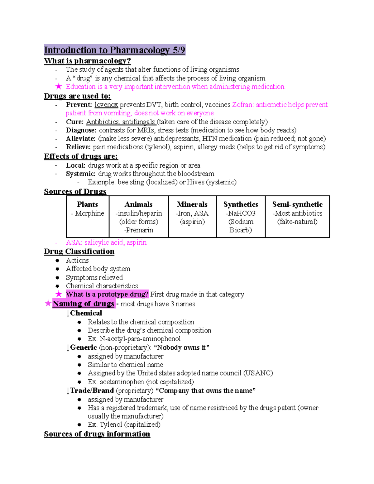 Pharm 101: Highlights from Pharmacology Exam 1 Study Guide - Studocu
