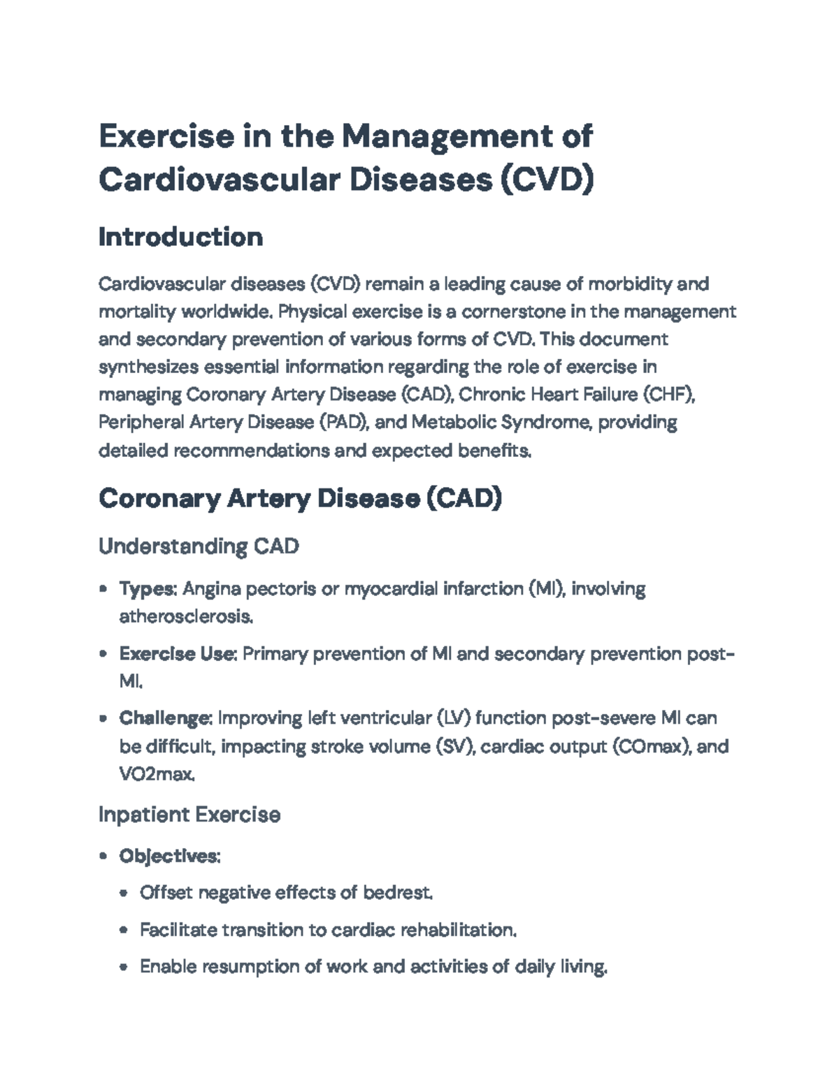 Exercise Management Strategies for Cardiovascular Diseases (CVD) - Studocu