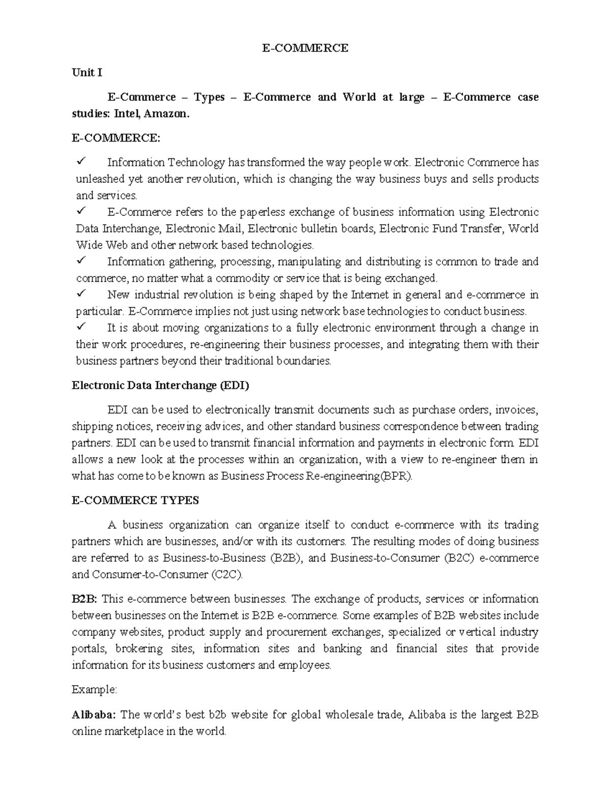 E-Commerce Unit I: Case Studies on Intel and Amazon's Business Models ...