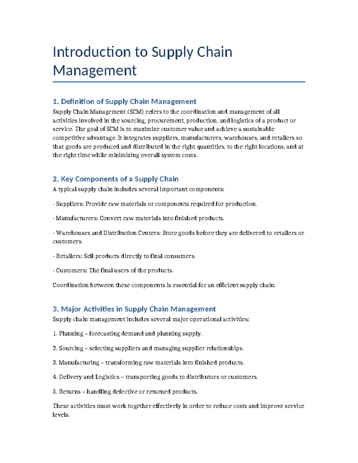 SCM 101: Overview of Supply Chain Management Principles - Studocu