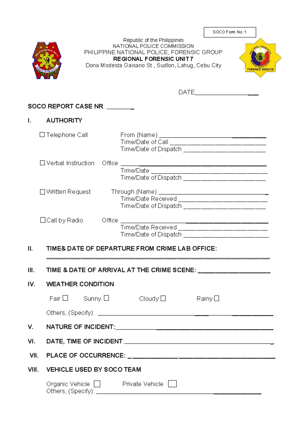 SOCO-FORM - None - SOCO Form No. 1 Republic of the Philippines NATIONAL ...
