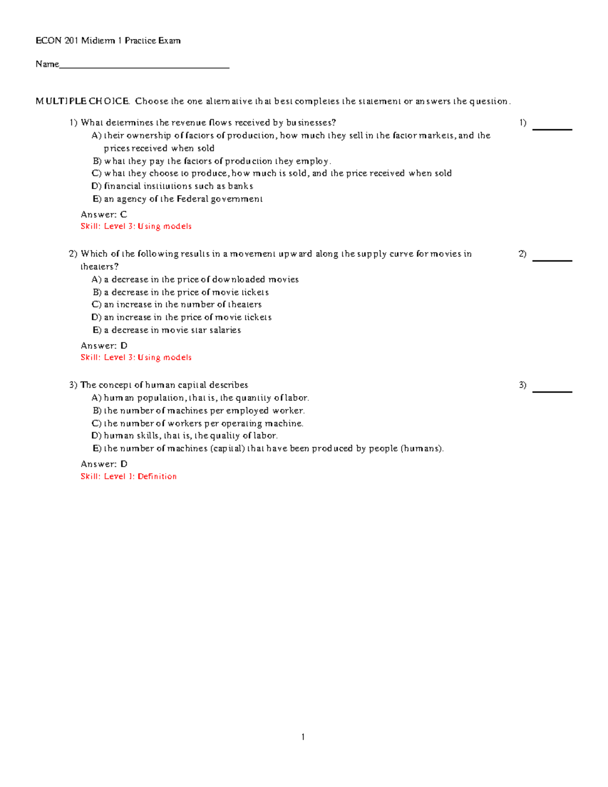 ECON 201 Midterm 1 Practice Exam Answers and Solutions - Studocu