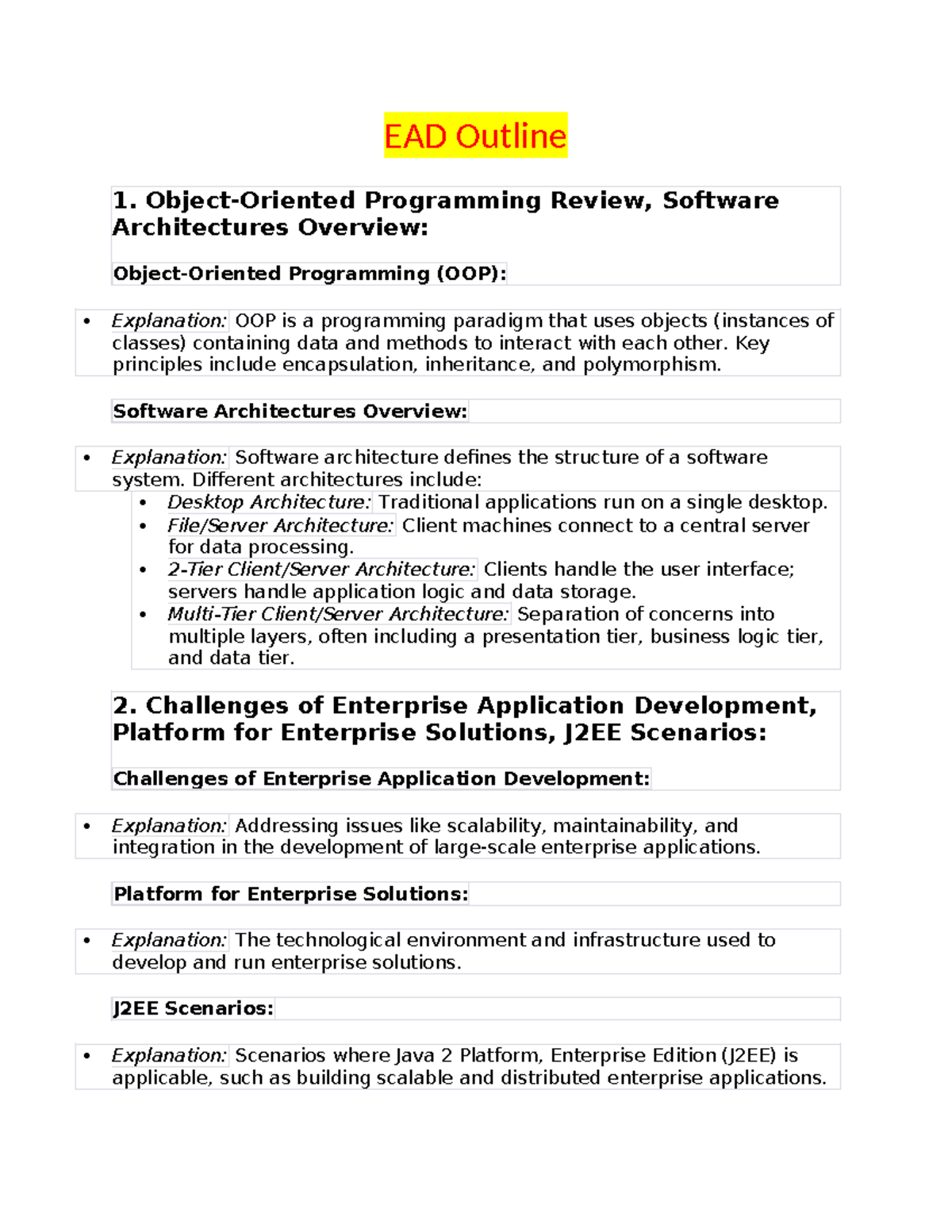 EAD154 - Enterprise Application Development Past Papers Outline - Studocu