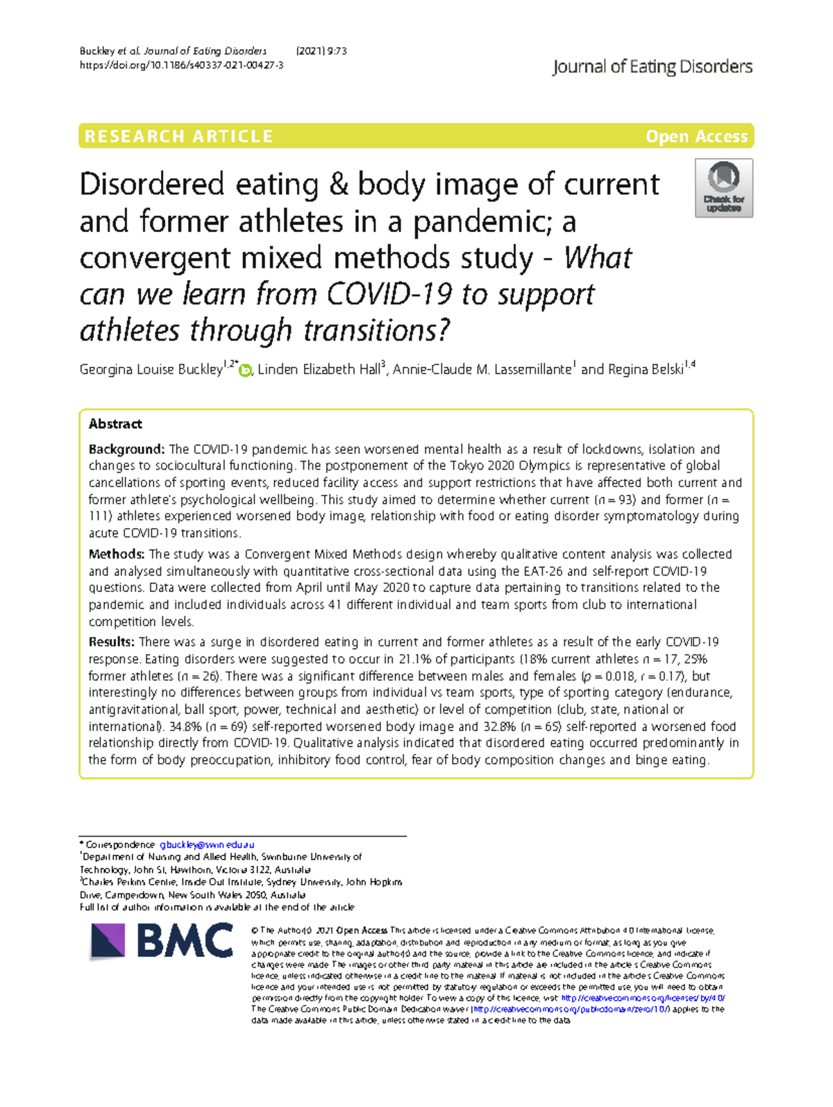S40337: Disordered Eating and Body Image in Athletes During COVID-19 ...