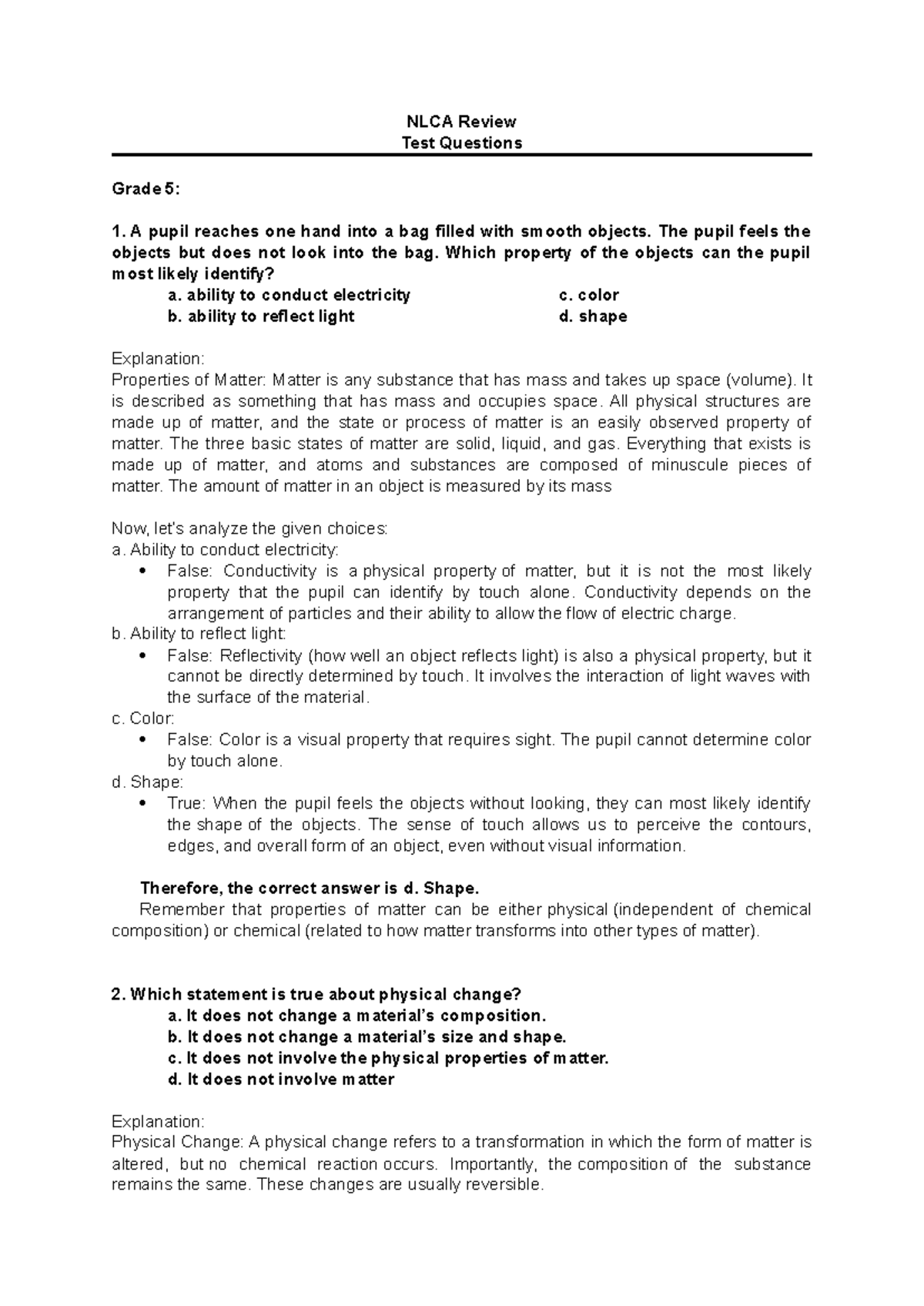 NLCA Science Reviewer: Grade 5 & 10 Test Questions and Explanations ...