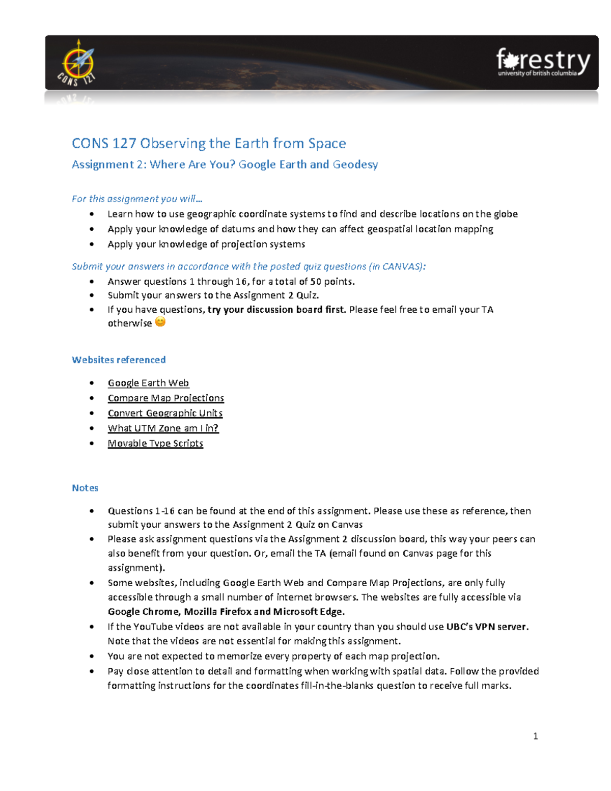 CONS127 Assignment 2: Exploring Geodesy with Google Earth, W2 2024 ...
