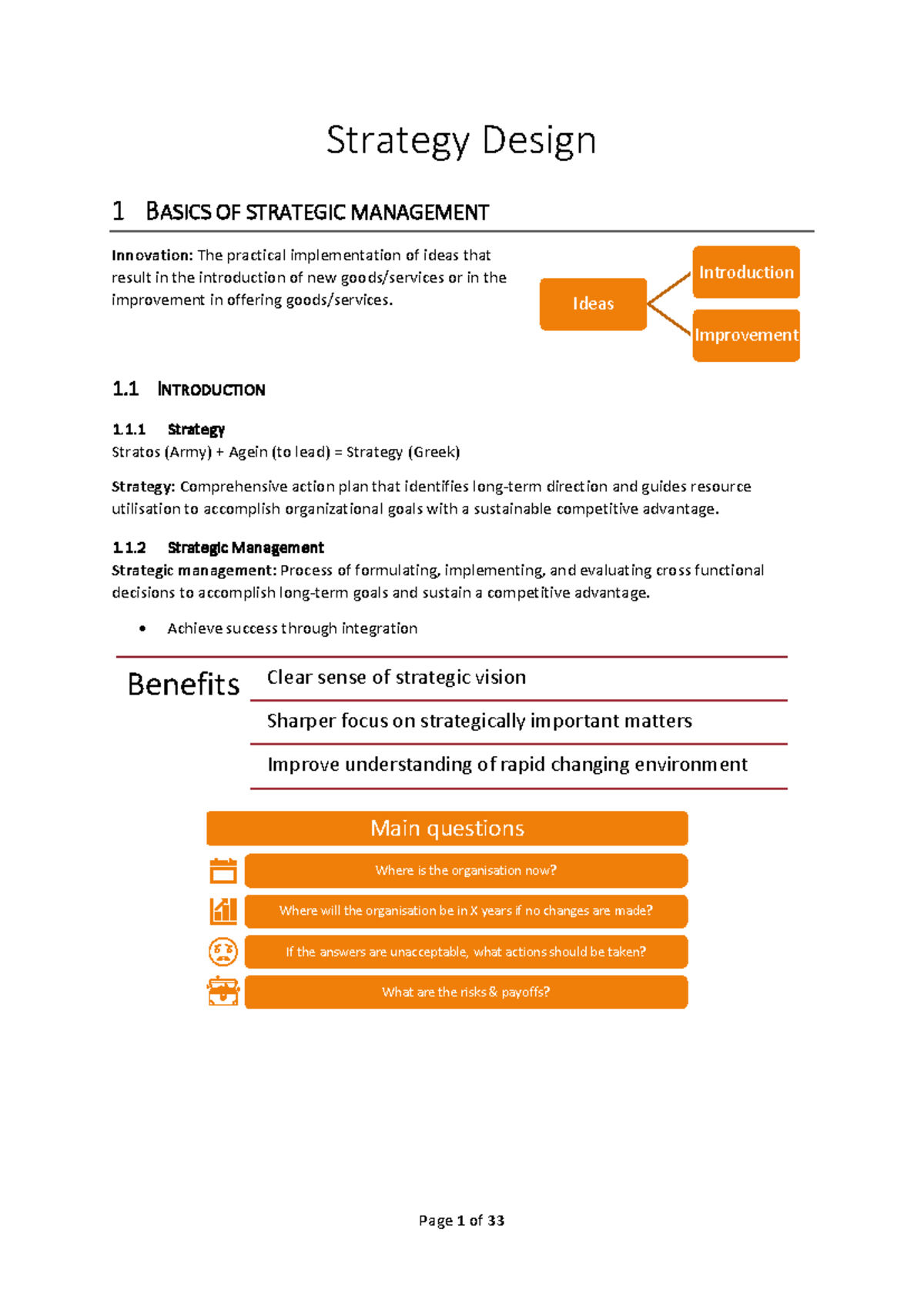 Strategy design summary - Strategy Design 1 BASICS OF STRATEGIC ...