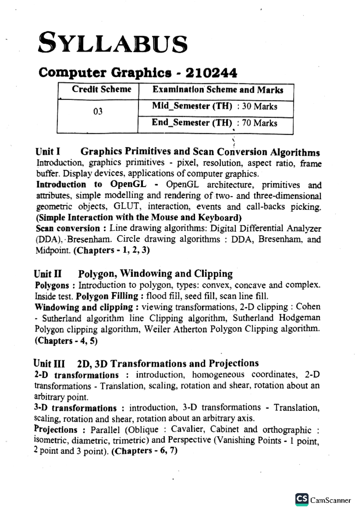 CG210244 End Sem Notes: Computer Graphics Syllabus Overview 2019 - Studocu