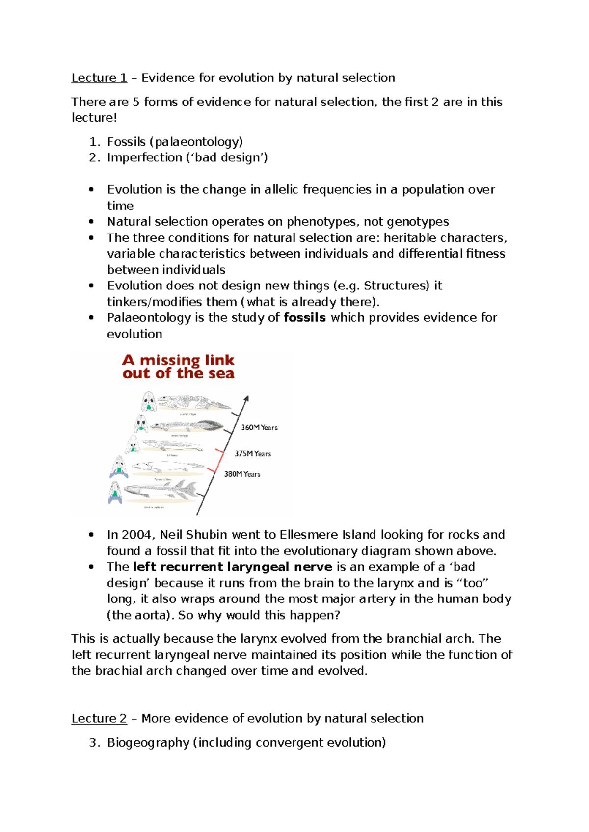 Evolution revision - Lecture 1 – Evidence for evolution by natural ...