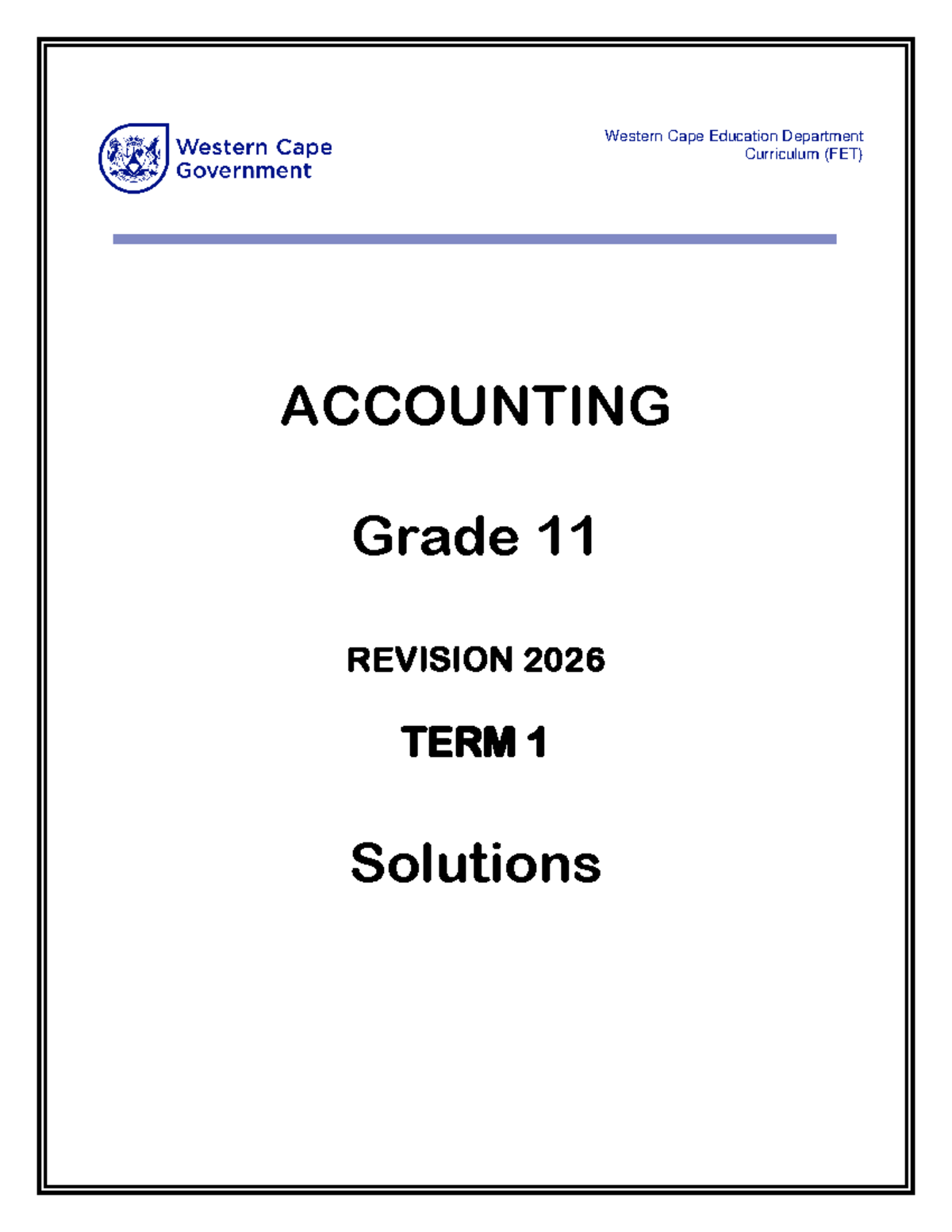 Gr 11 Accounting 2026 Term 1 Revision Solutions and Memo - Studocu