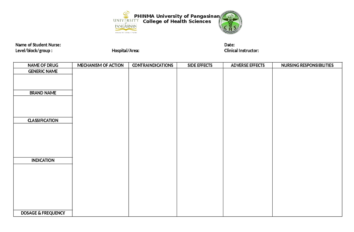 Drug Study Final Template - Nursing 1 - PHINMA University of Pangasinan ...