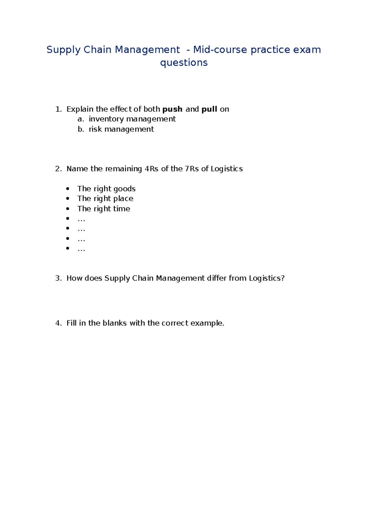 Supply Chain Management (SCM) Practice Exam Questions - Studocu
