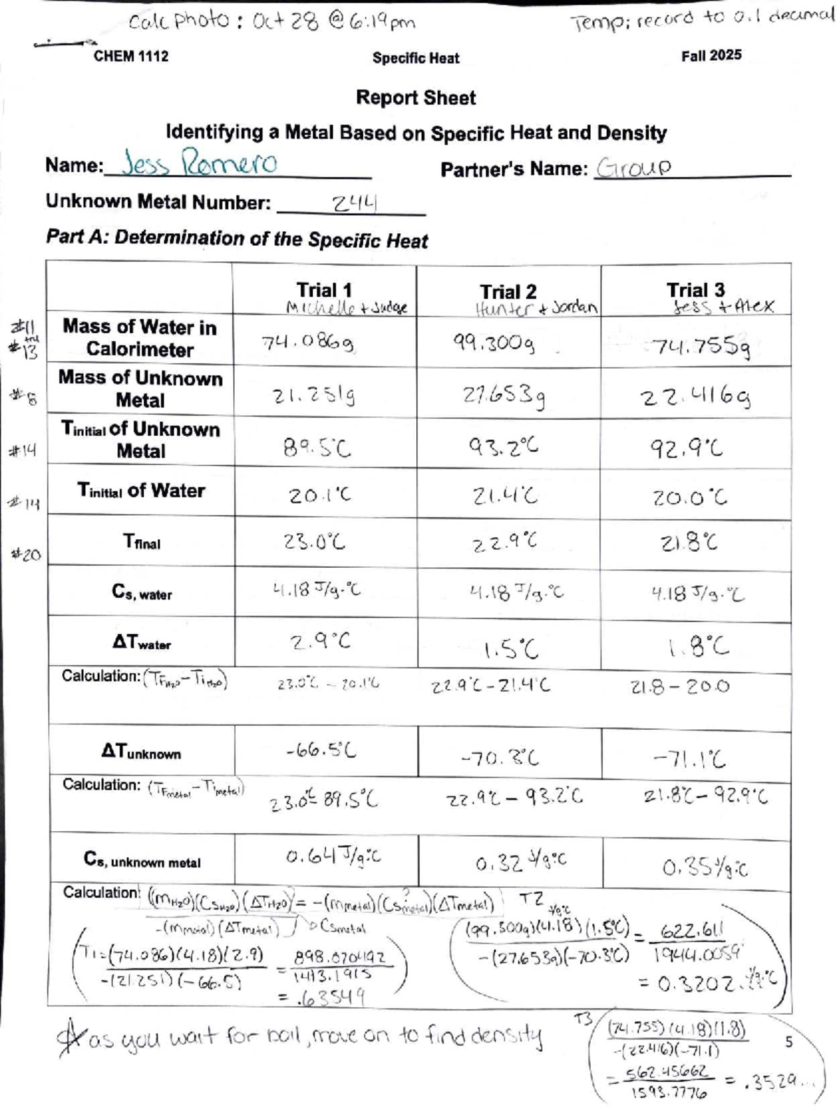 CHEM 1112 Specific Heat Report Sheet - Fall 2025 - Studocu