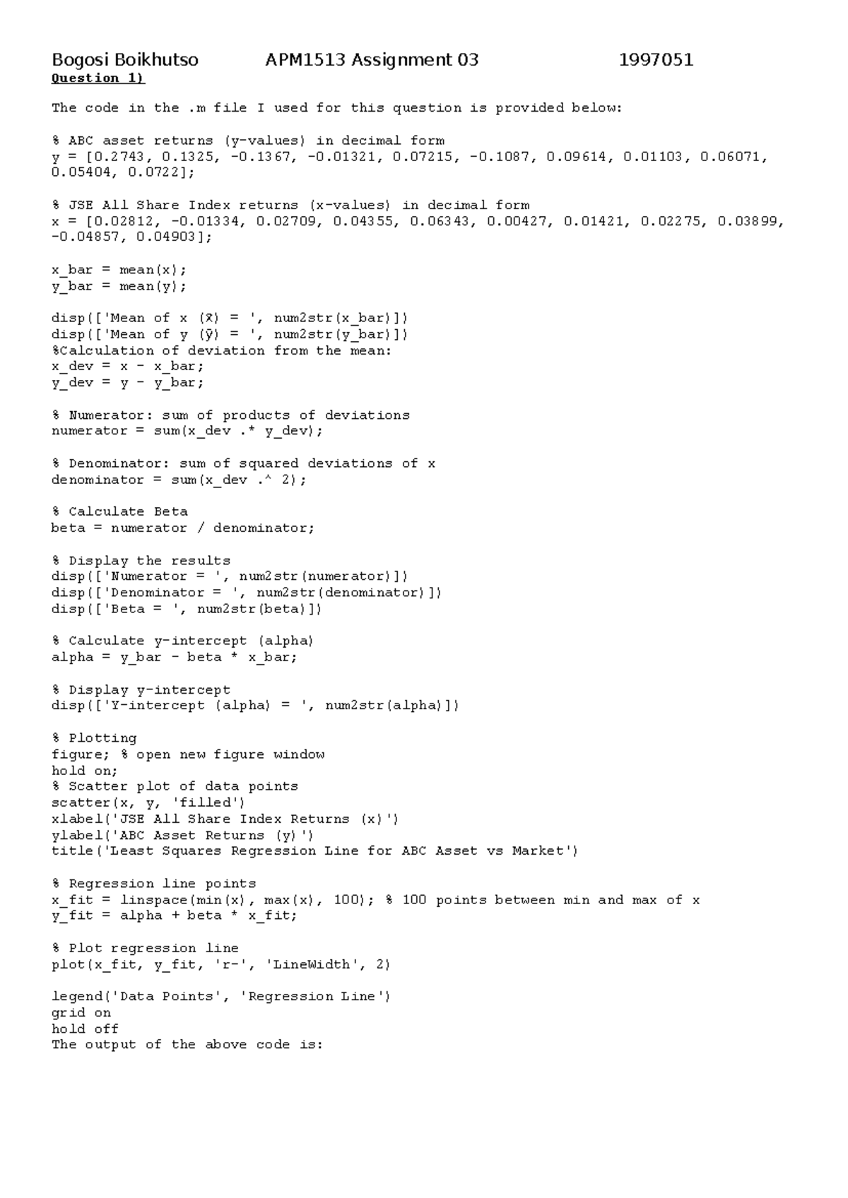 APM1513 Assignment 03: Regression Analysis and Eigenvalue Computation ...