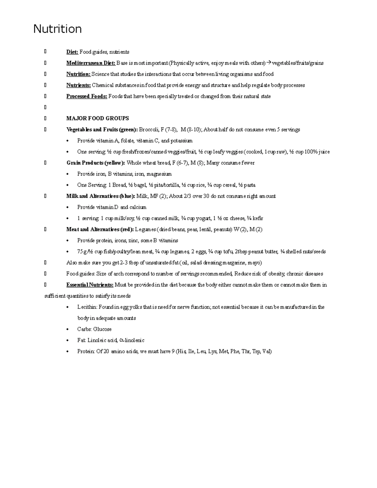 Nutrition 120 Midterm 1 Notes: Healthy Food Guide And Essential Diet ...