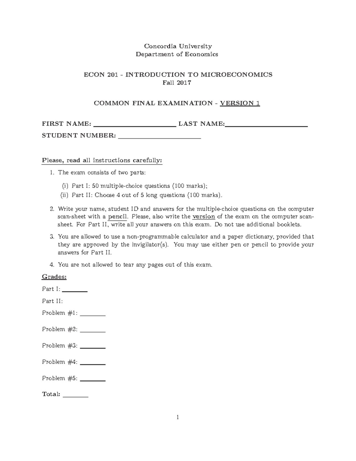 ECON 201 - Final Exam Fall 2017: Questions & Answers Review Guide - Studocu
