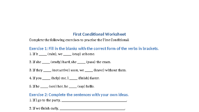 First Conditional Practice Worksheet - Studocu
